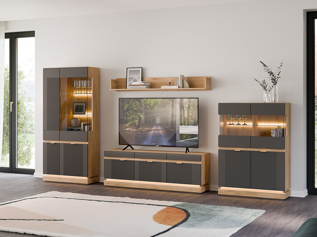 Living room set Teselbu 116 (Anthracite + Oak)