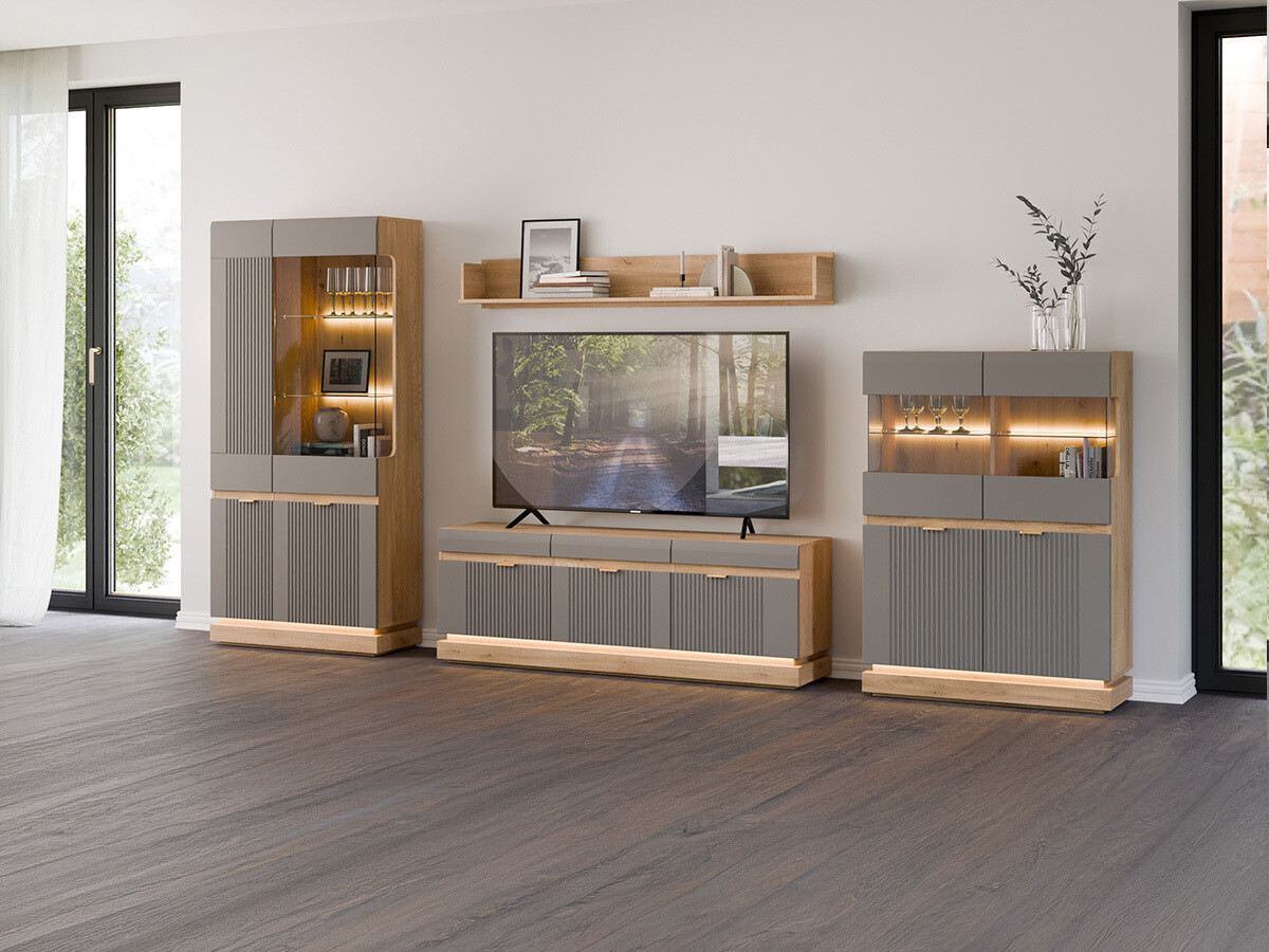 Σετ επίπλων σαλονιού Teselbu 116 (Γκρι + Δρυς)