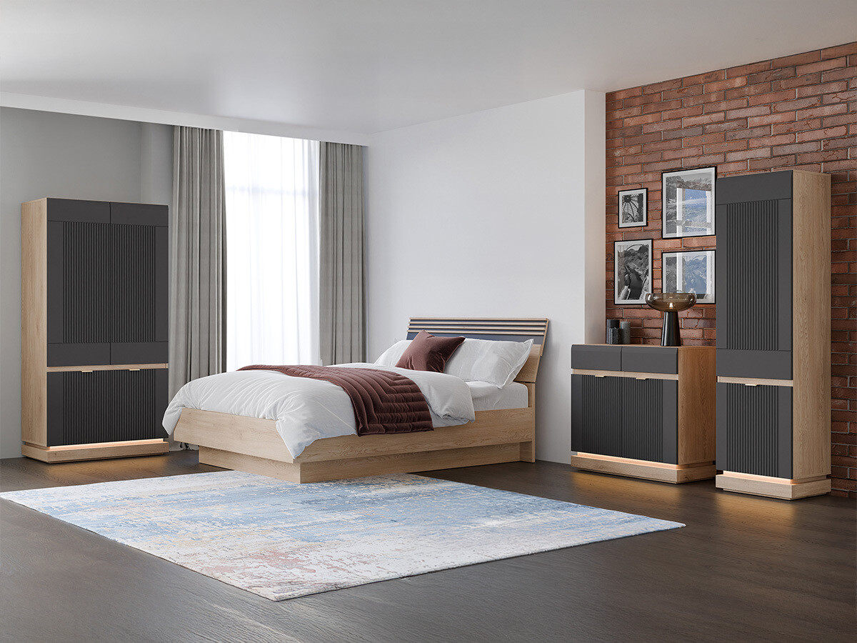 Σετ υπνοδωματίου Teselbu 117 (Ανθρακί + Δρυς)