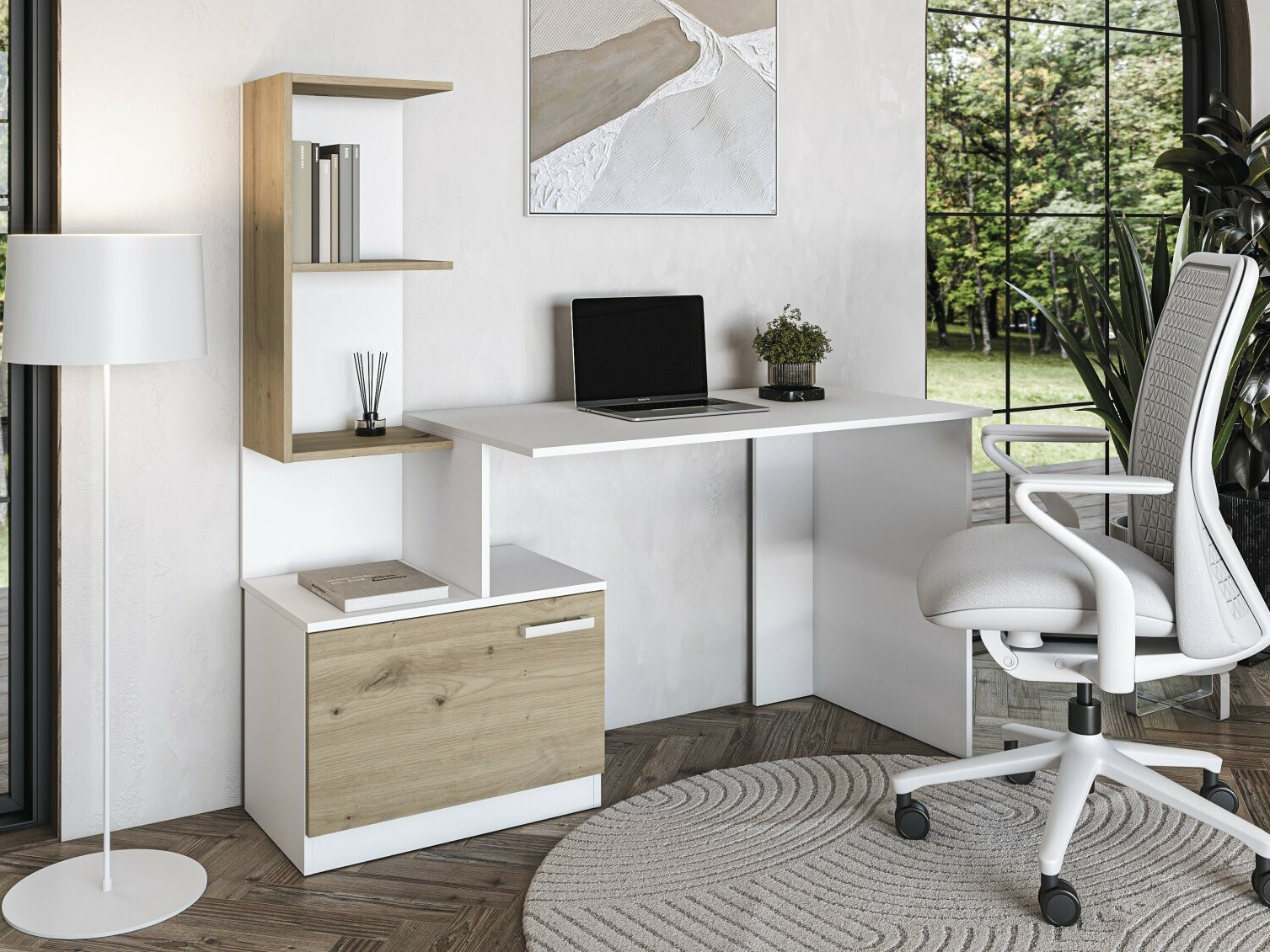 Γραφείο Houston 1948 (Άσπρο + Artisan βελανιδιά)