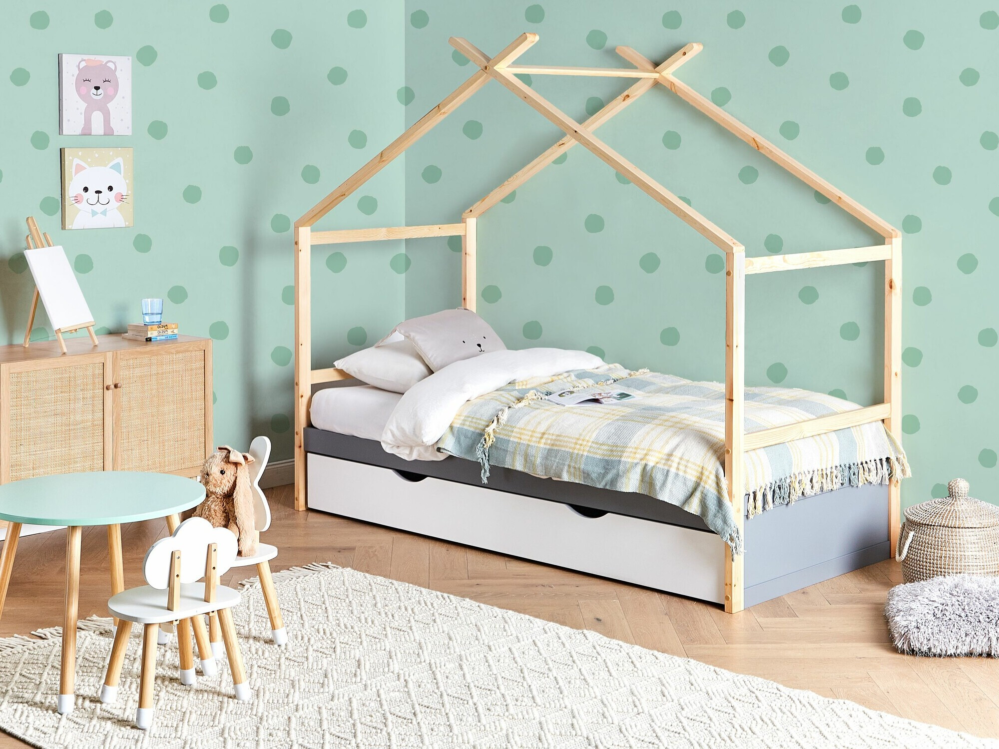 Bed Berwyn 2652 (Grey + Light wood)