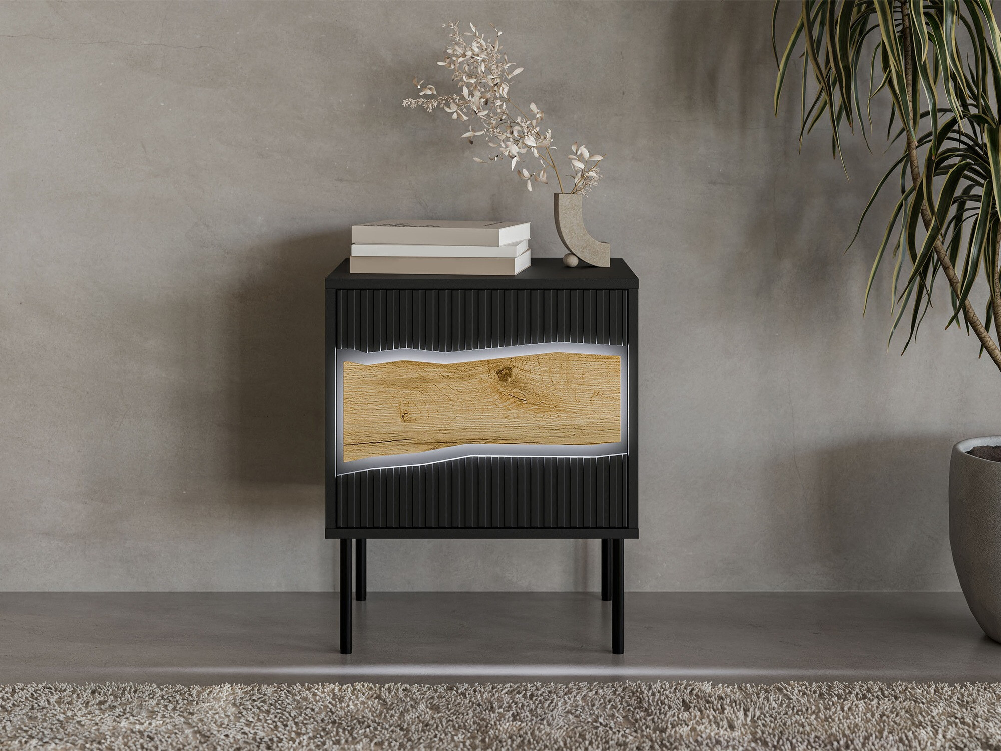 Set of bedside tables Monevare 104 (Black + Wotan Oak)