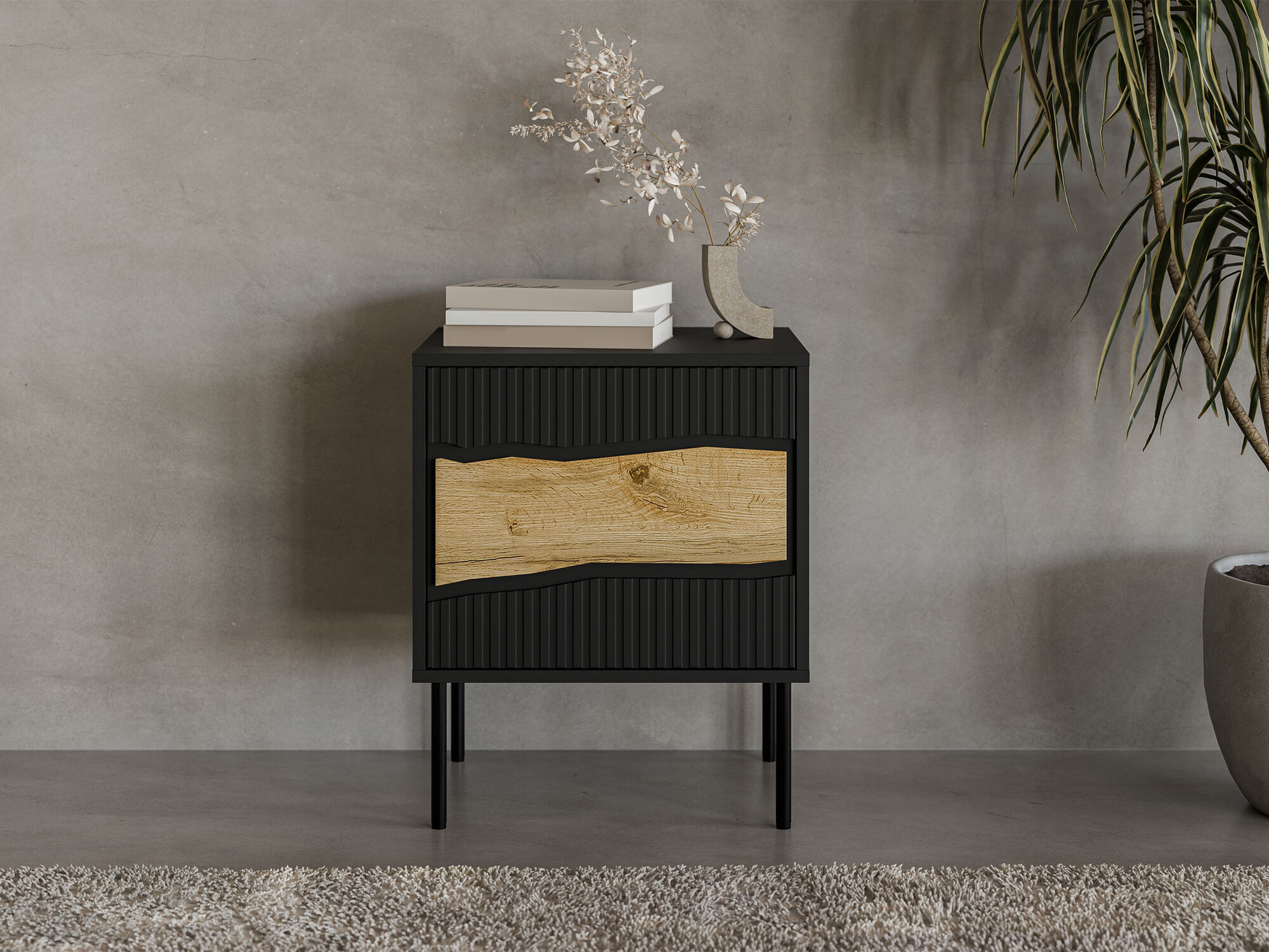 Set of bedside tables Monevare 104 (Black + Wotan Oak)