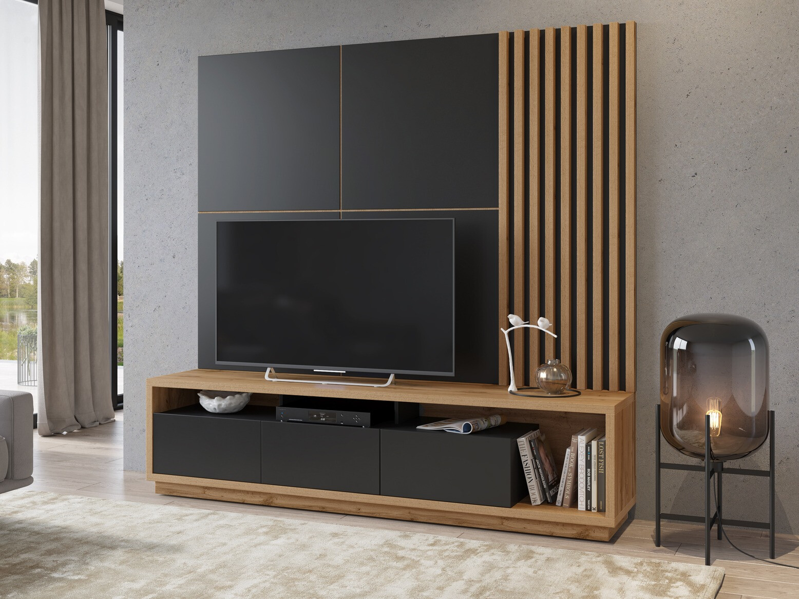 TV stand Austin 357 (Wotan Oak + Matte black)