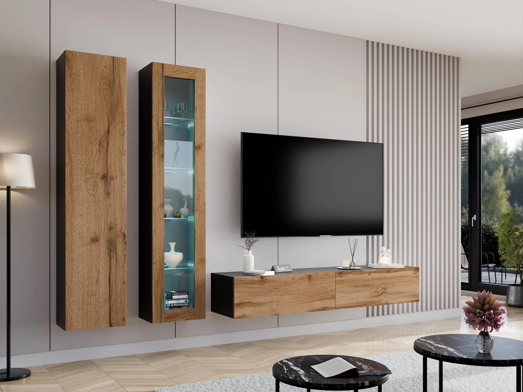 Living room set Vilrin I (Black + Wotan Oak)