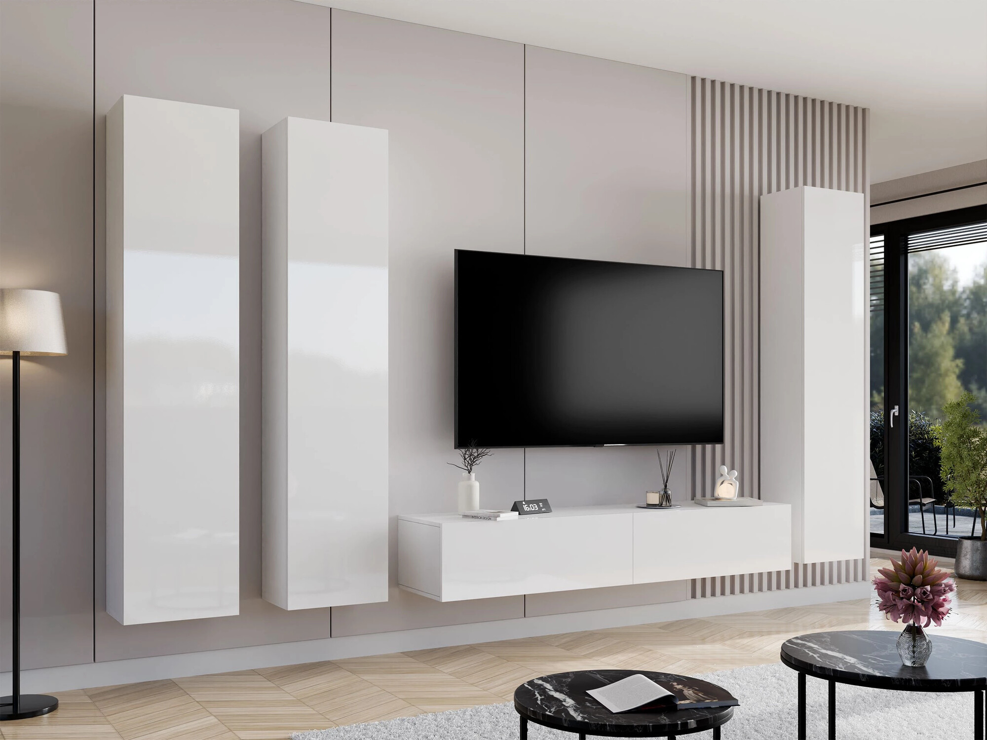 Living room set Vilrin (White + Glossy white)
