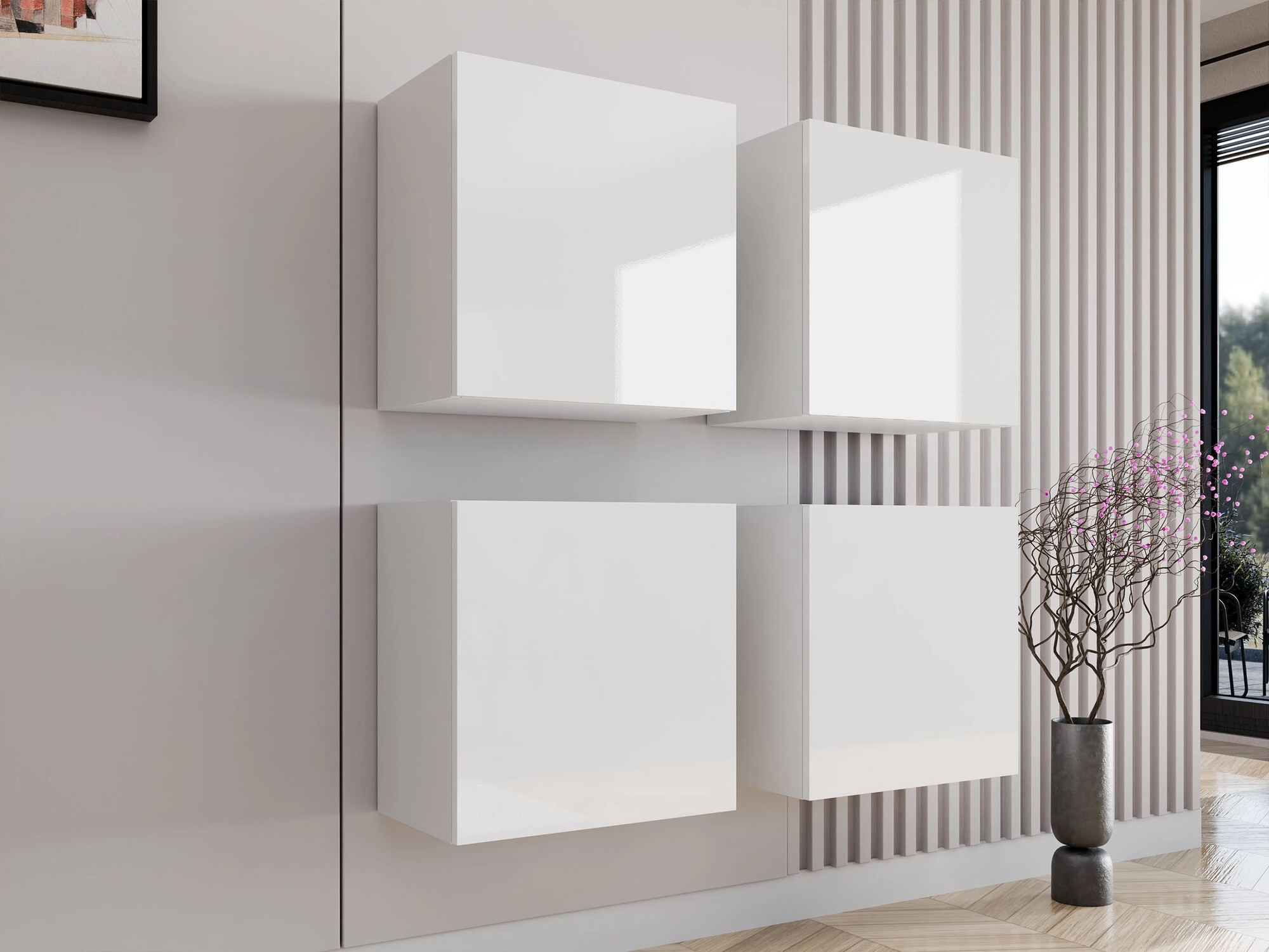 Σετ ντουλάπας Vilrin (Άσπρο + Γυαλιστερό λευκό)