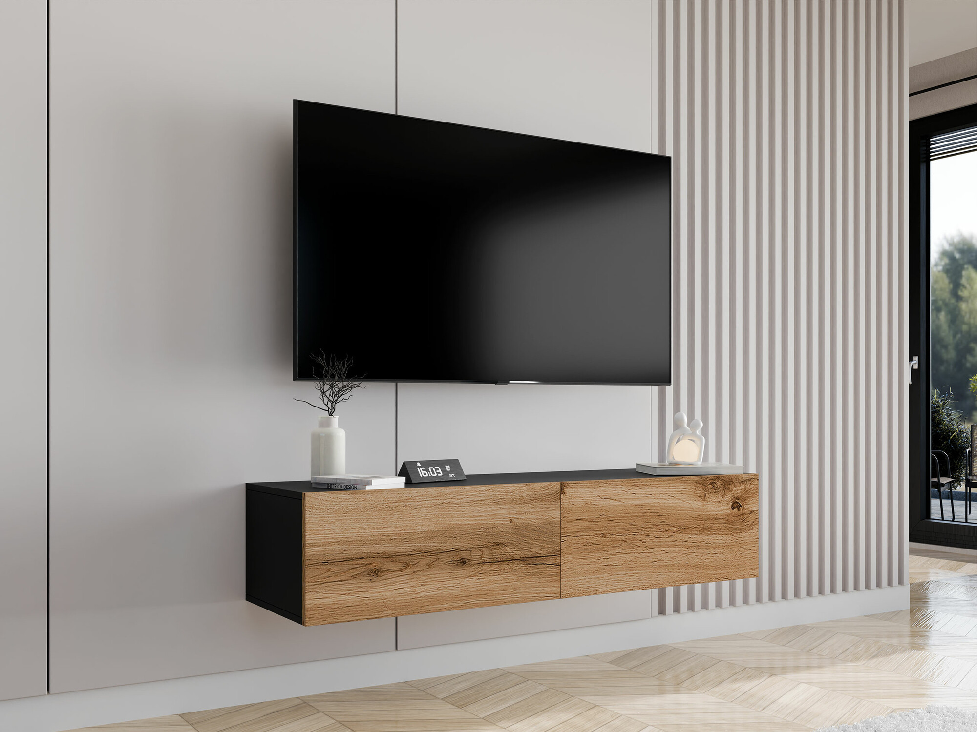 TV stand Vilrin II (Black + Wotan Oak)