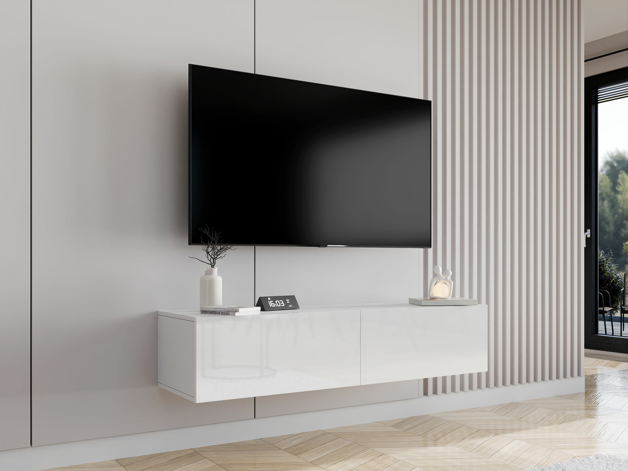 TV stand Vilrin II (White + Glossy white)