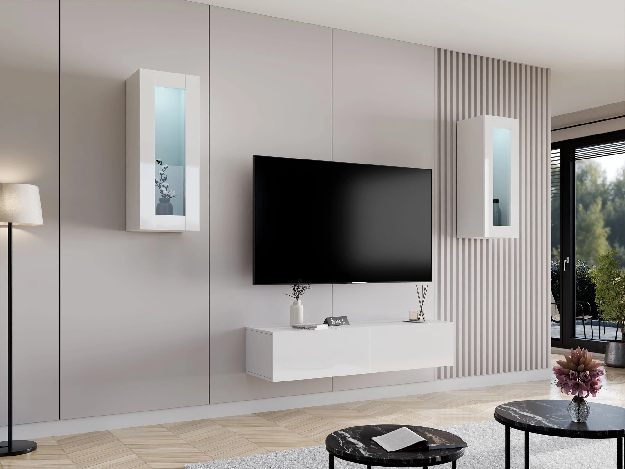 TV stand Vilrin II (White + Glossy white)