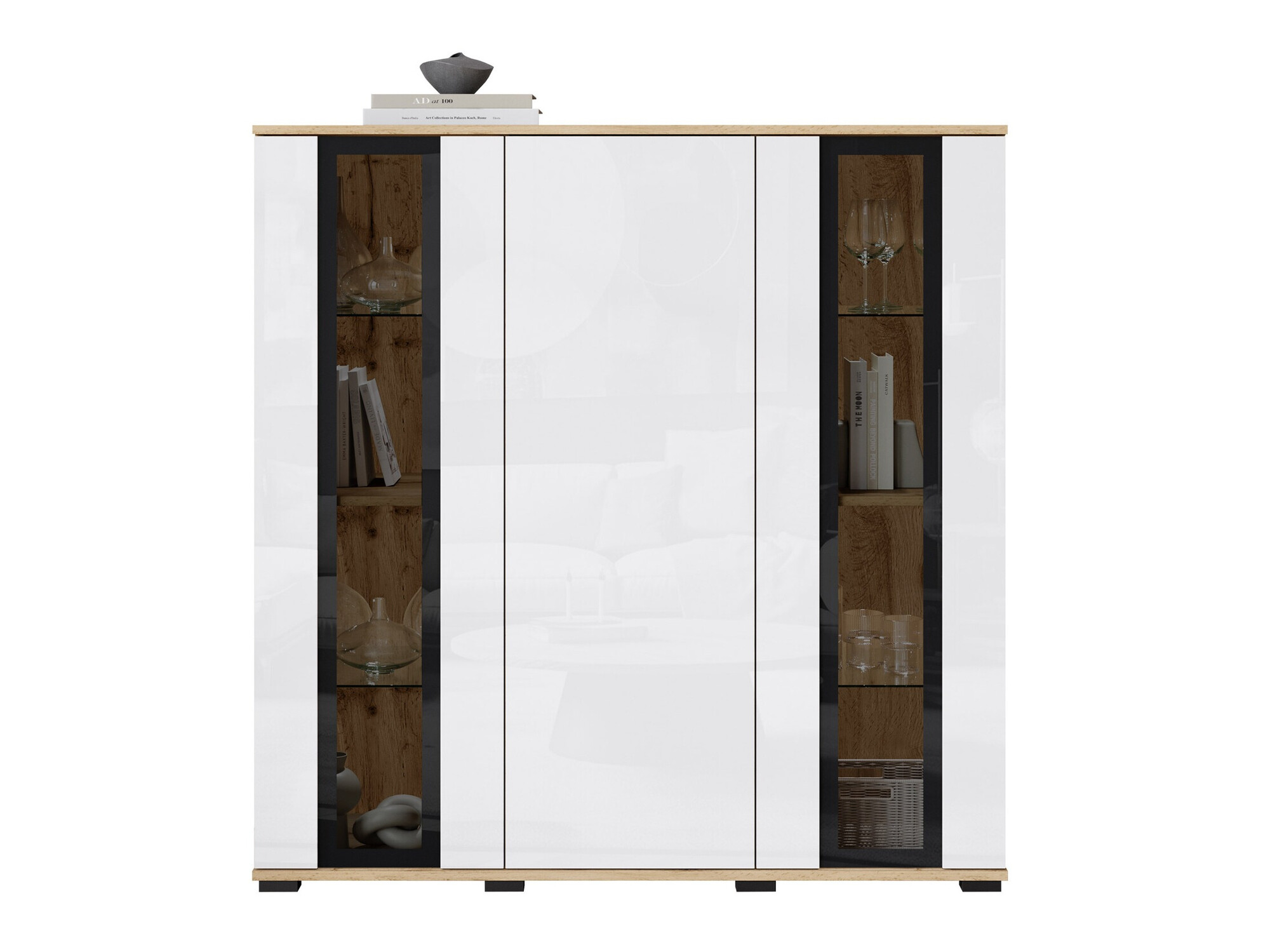 Μπουφέ Torcame 100 (Δρυς wotan + Γυαλιστερό λευκό)