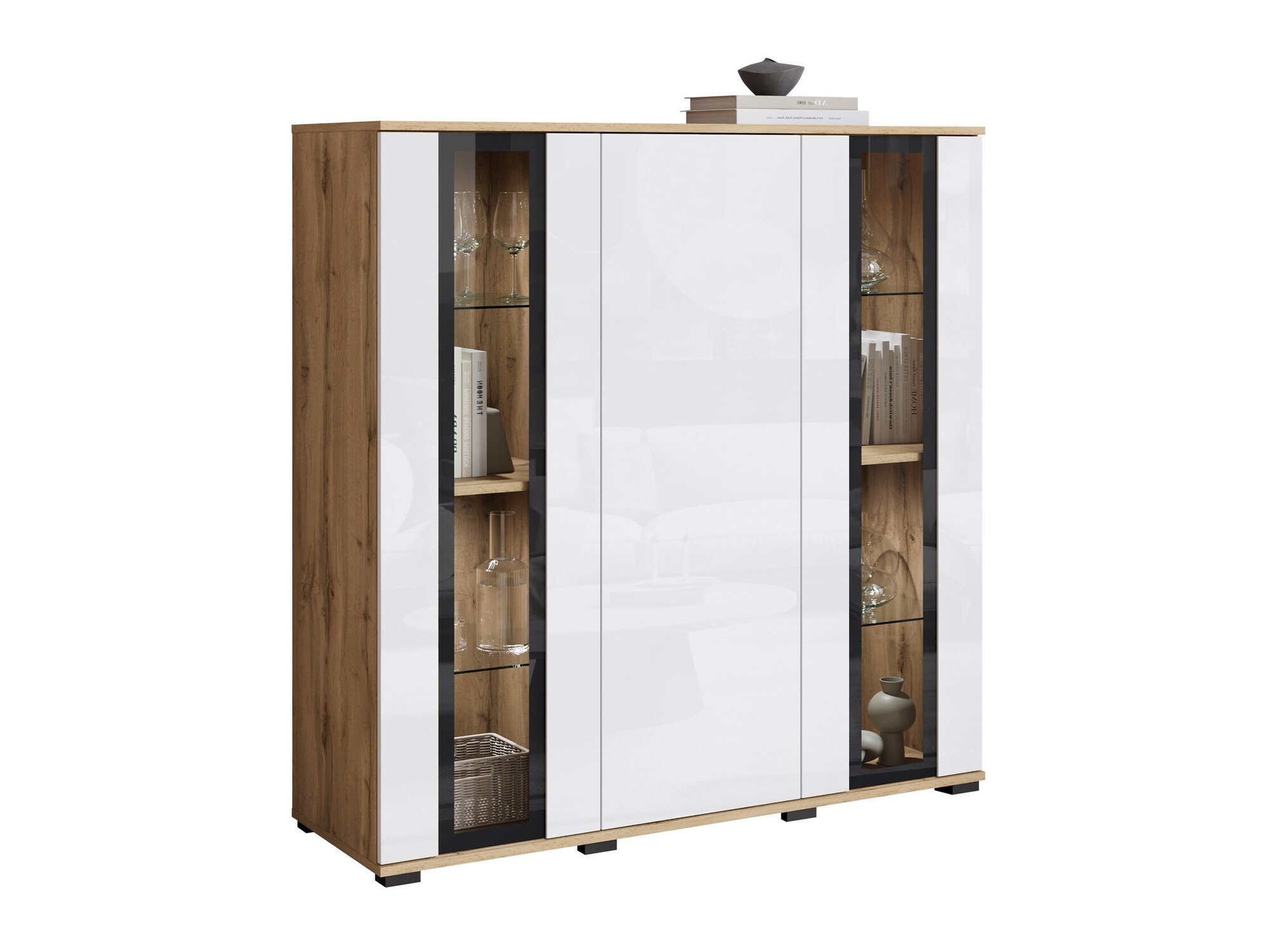 Μπουφέ Torcame 100 (Δρυς wotan + Γυαλιστερό λευκό)