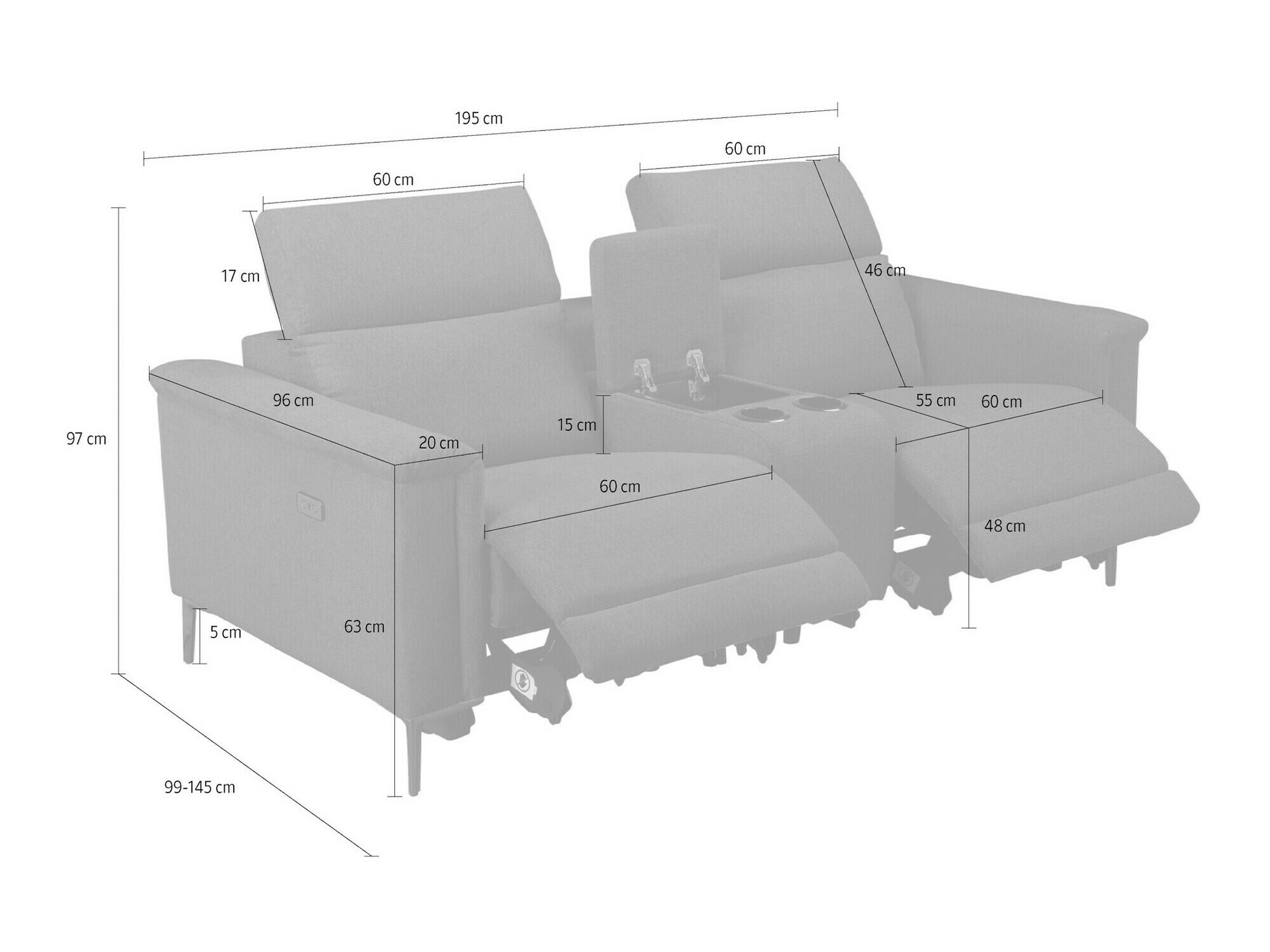Καναπές Denton 1467 (Ανθρακί)
