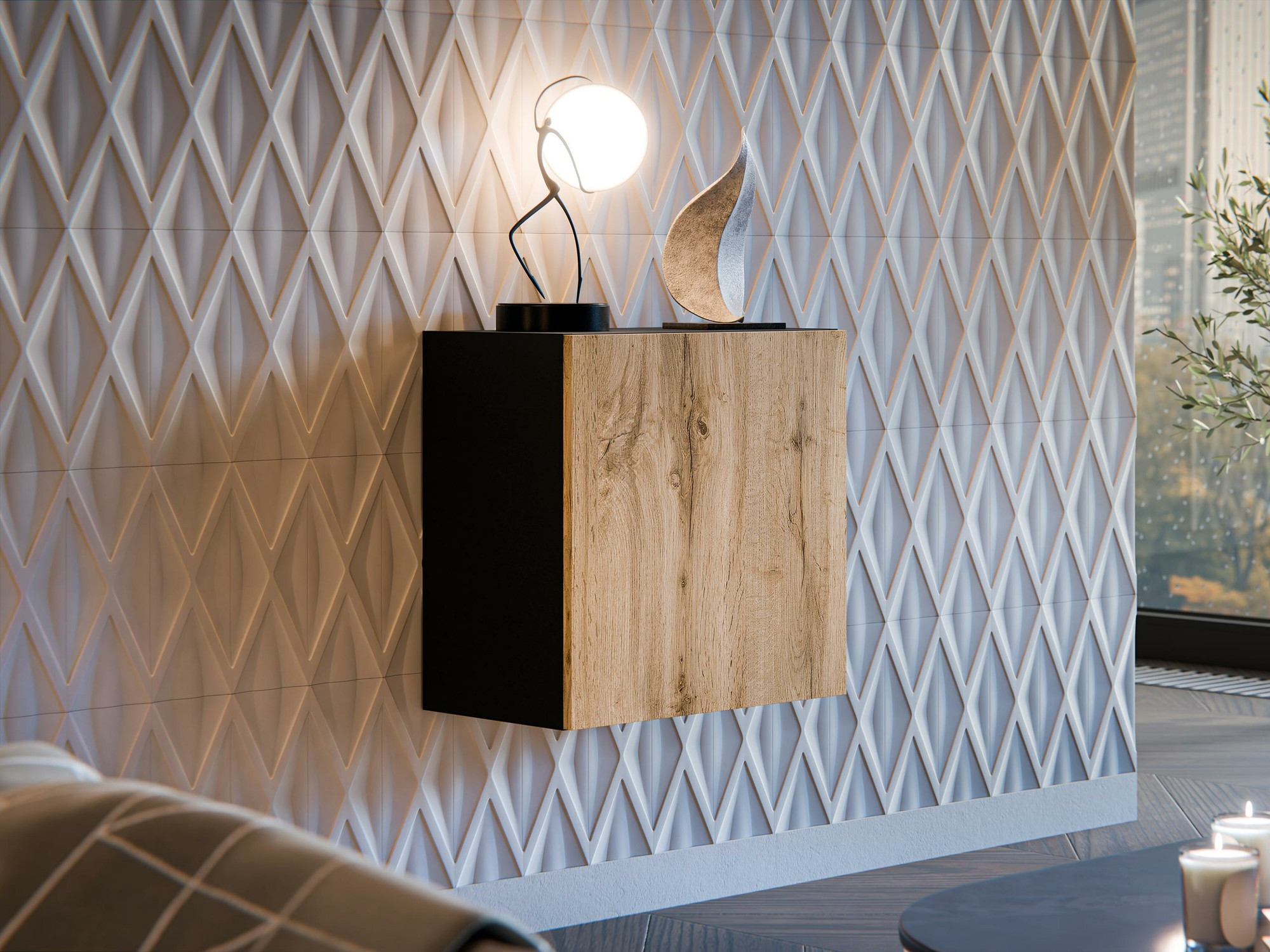 Ντουλάπι τοίχου Species (Μαύρο + Δρυς wotan)