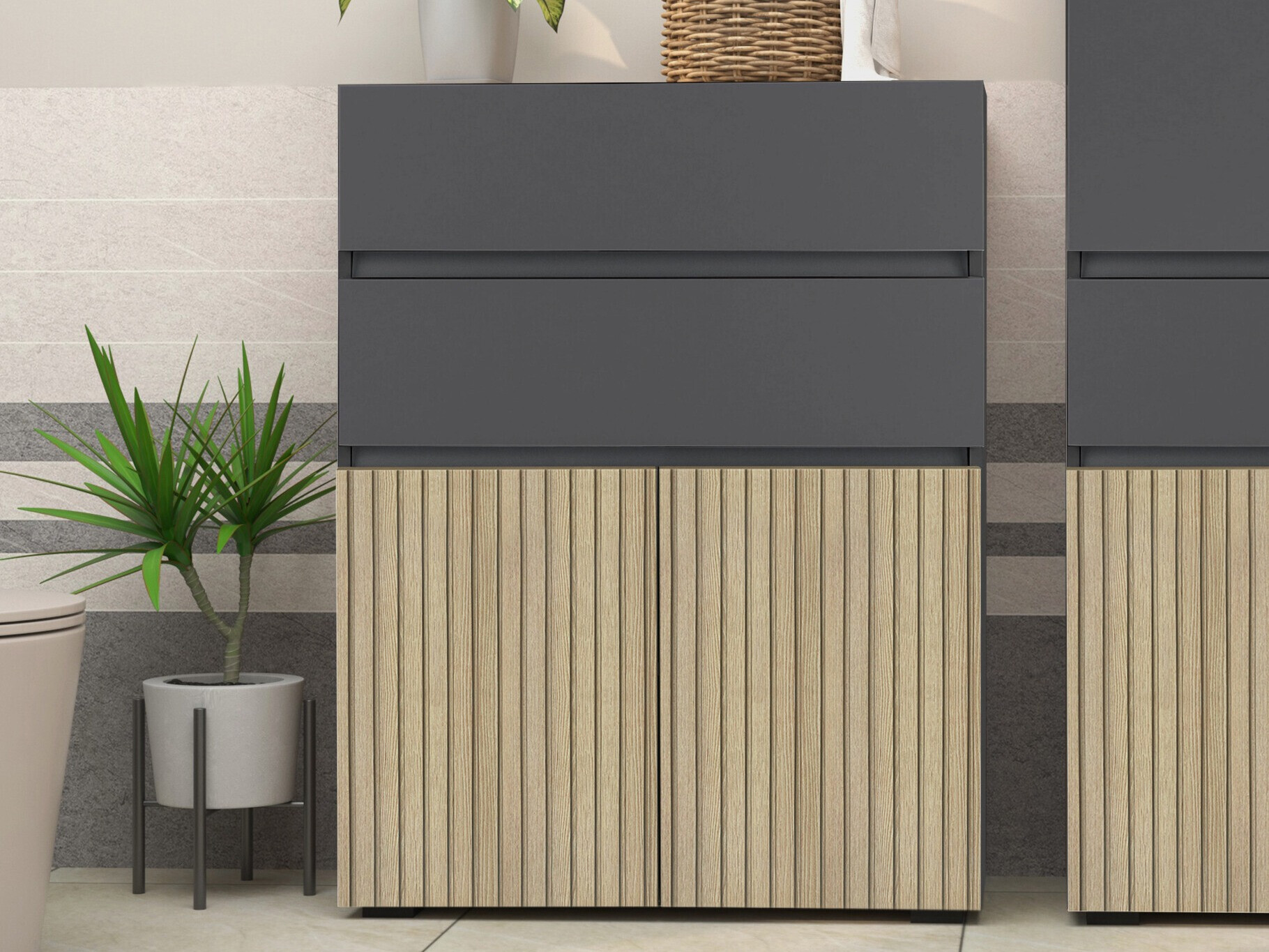 Όρθιο ντουλάπι μπάνιου Soncamu 101 (Ανθρακί + Ελαφριά δρυς)