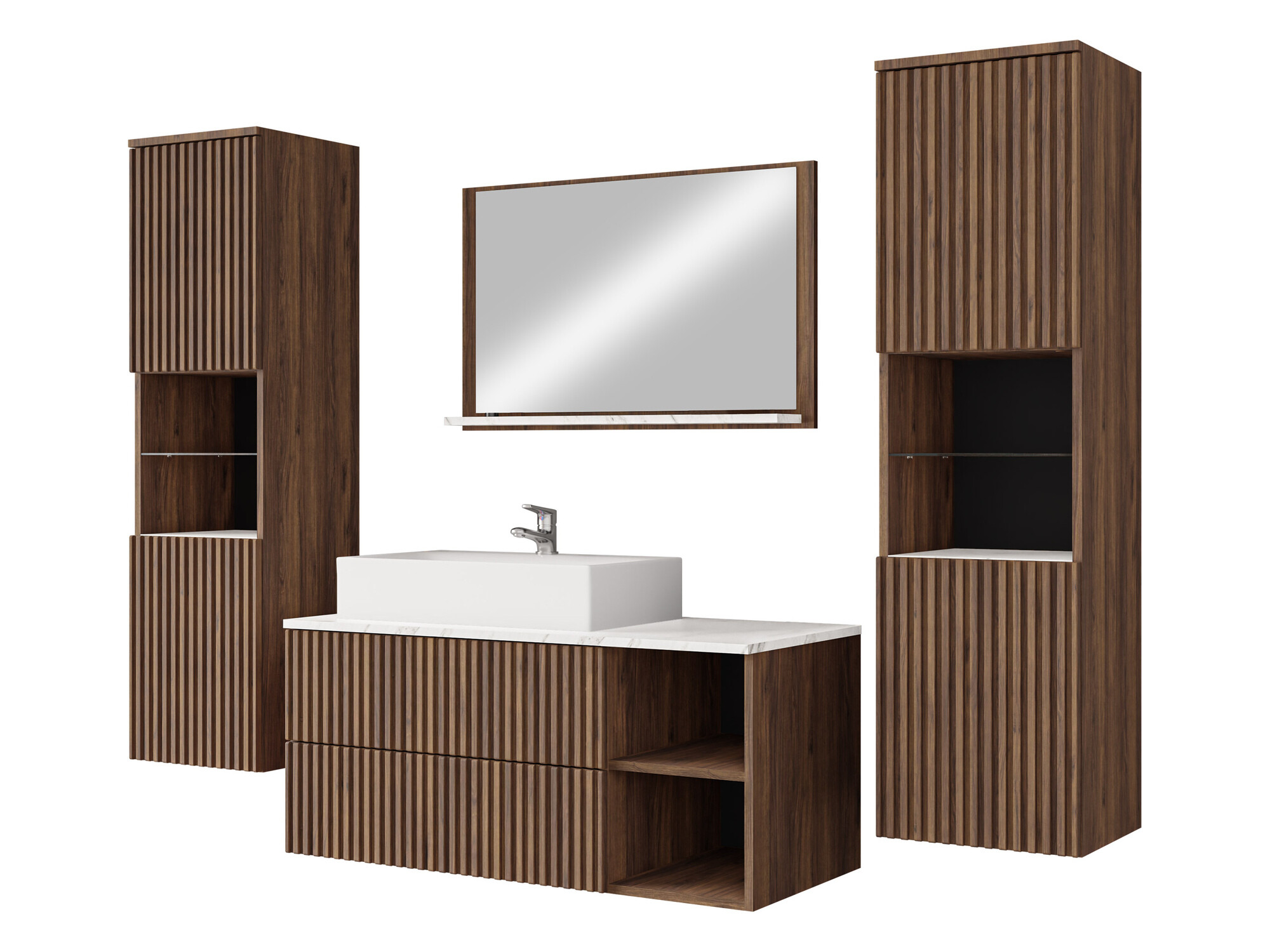 Bathroom set Nauta II (Walnut + White marble)