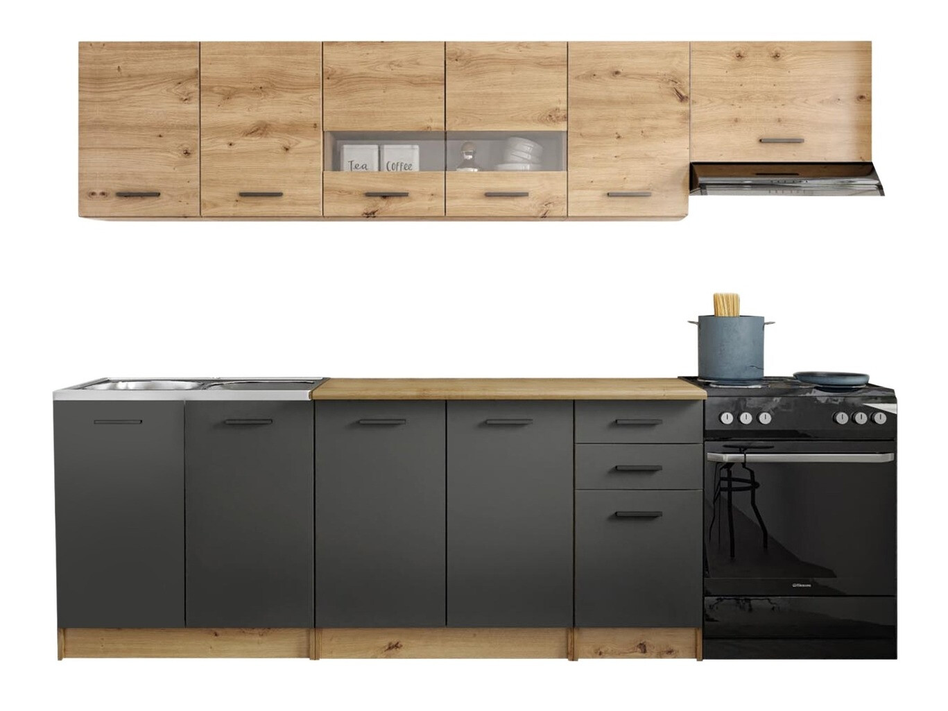 Kitchen set Houston 1182 (Artisan oak + Matte grey + Wotan Oak)