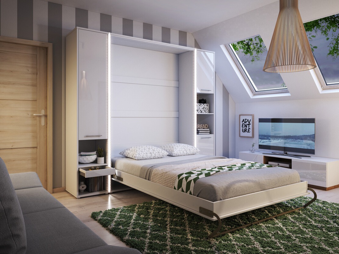 Wall bed Concept Pro Lenart III (White + Glossy white)