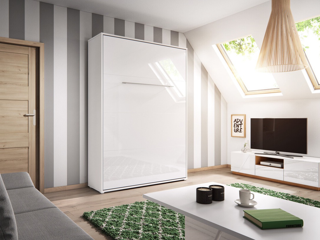 Wall bed Concept Pro Lenart III (White + Glossy white)