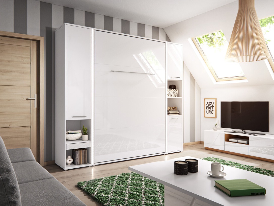 Wall bed Concept Pro Lenart III (White + Glossy white)