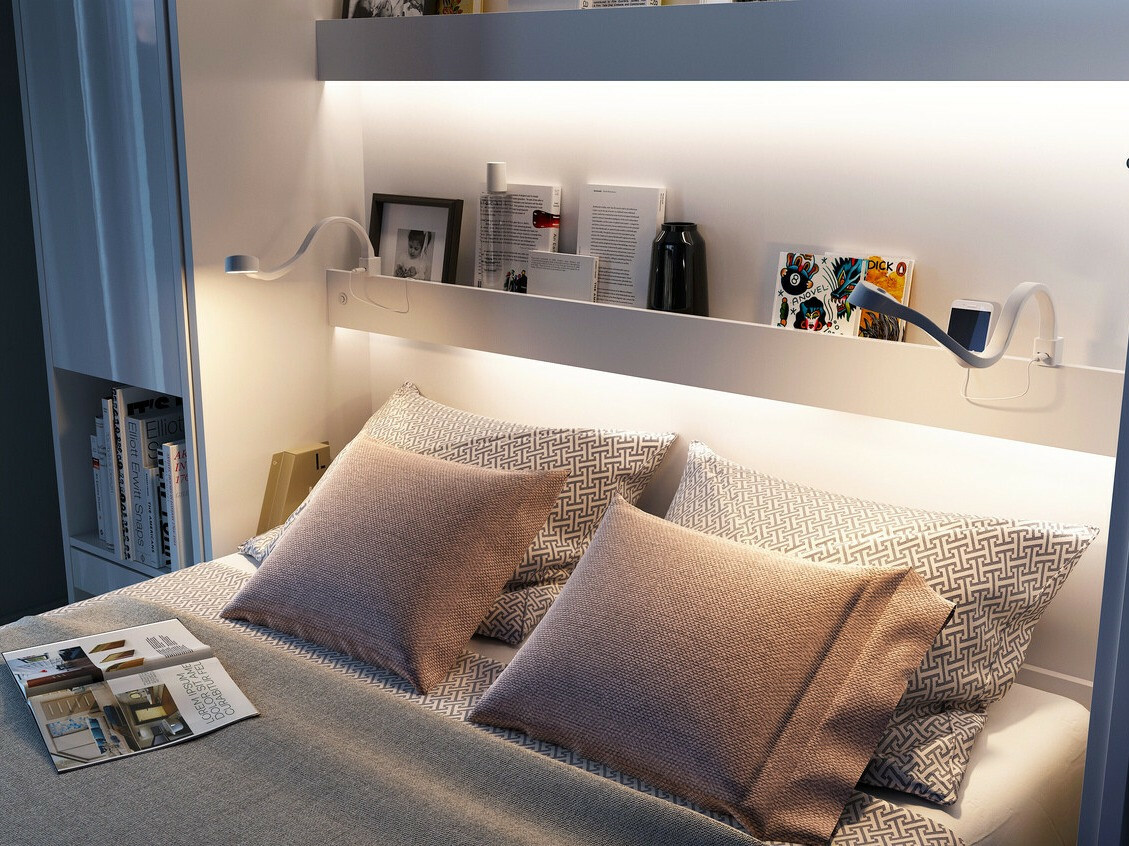 Σετ επίπλων Concept Pro Lenart VI (Γυαλιστερό λευκό + Άσπρο + Μπλε)