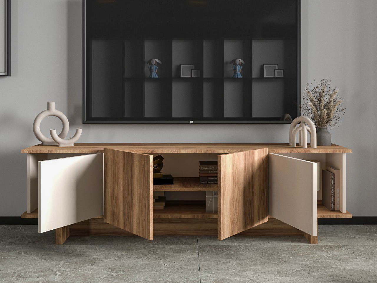 TV stand Kailua 2513 (Beige + Walnut)
