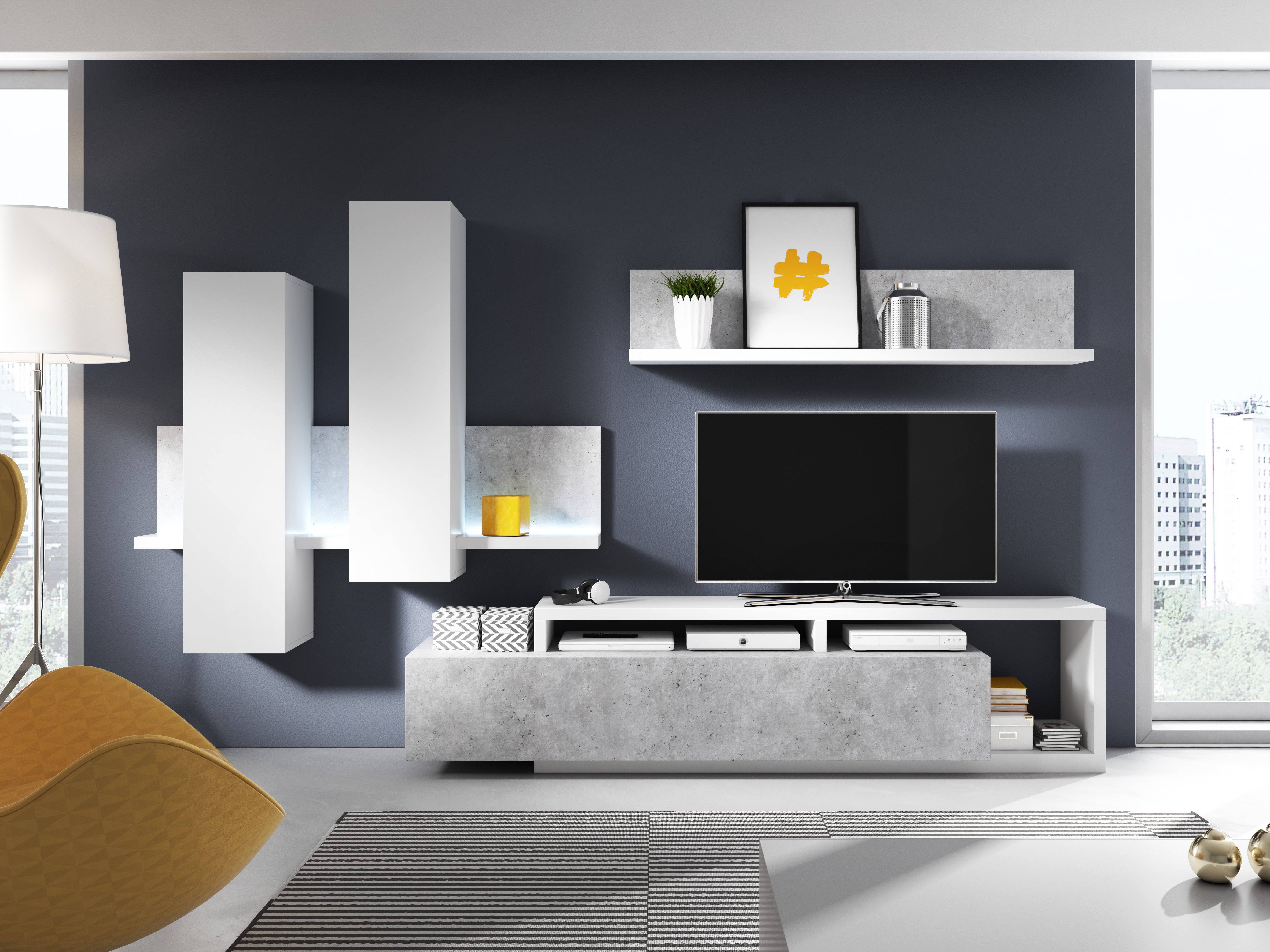 Living room set Lutiva 100 (White + Concrete)