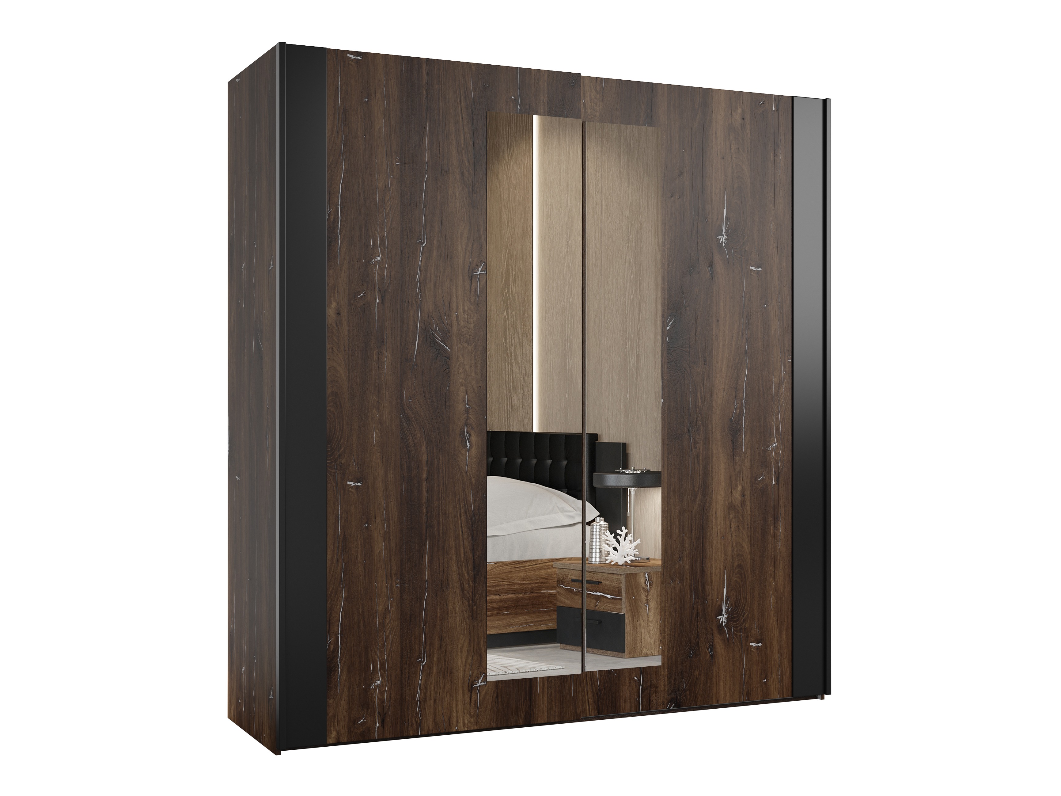 Ντουλάπα Felelie 100 (Σκούρα Flagstaf βελανιδιά + Ασημί)