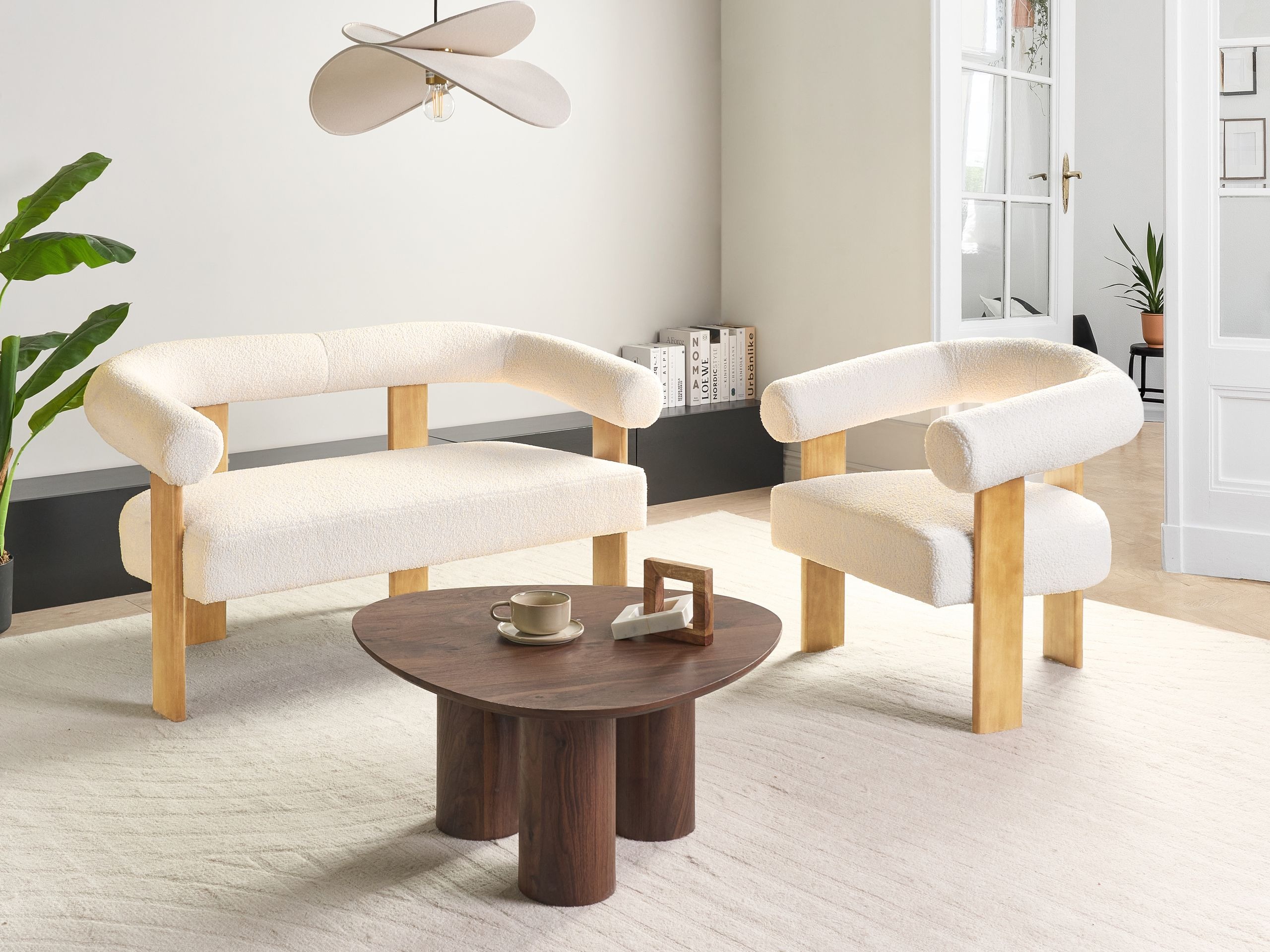 Σετ ταπετσαρισμένων επίπλων Berwyn 2710 (Άσπρο + Ανοιχτό χρώμα ξύλου)