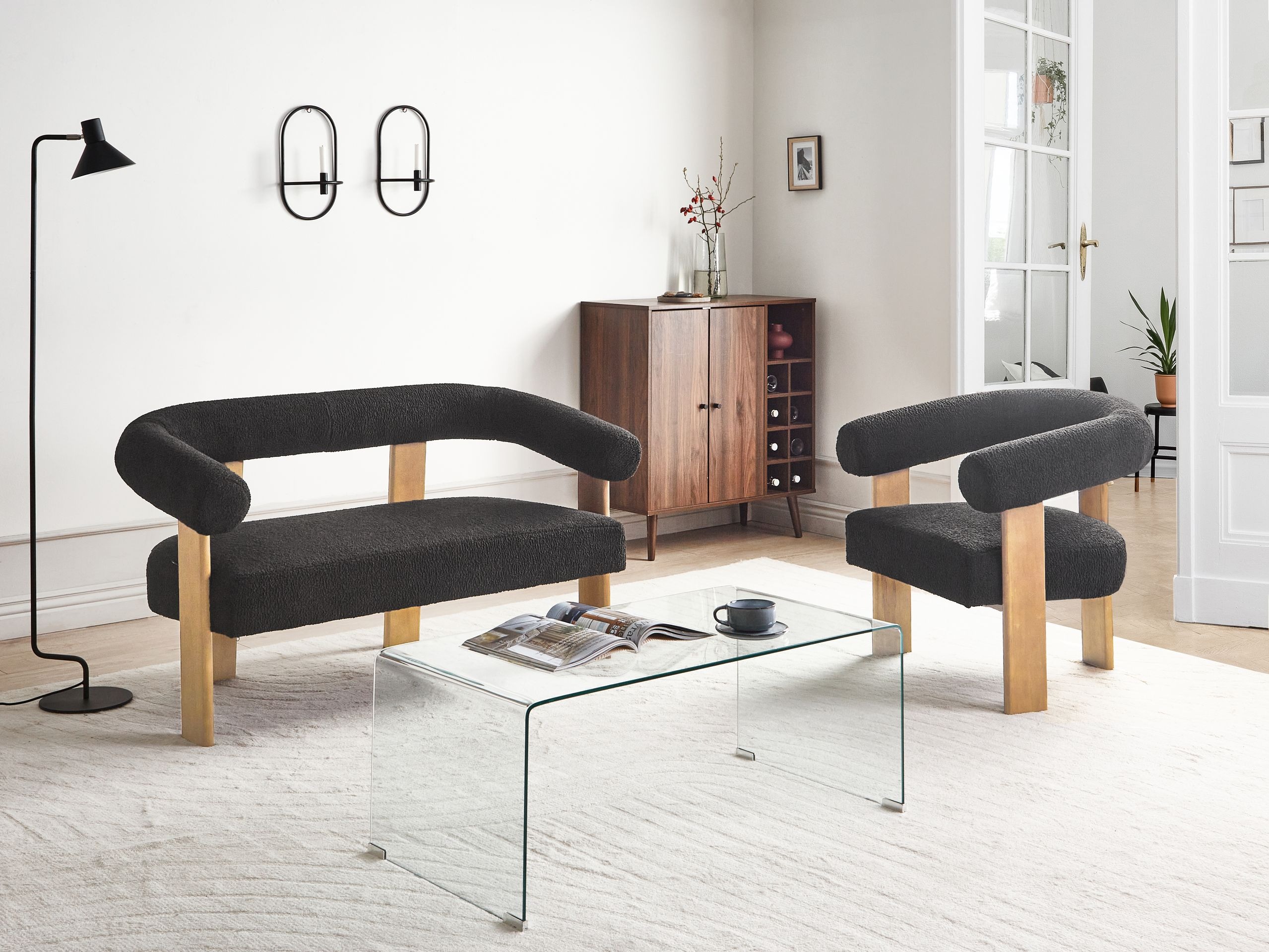 Σετ ταπετσαρισμένων επίπλων Berwyn 2710 (Μαύρο + Ανοιχτό χρώμα ξύλου)