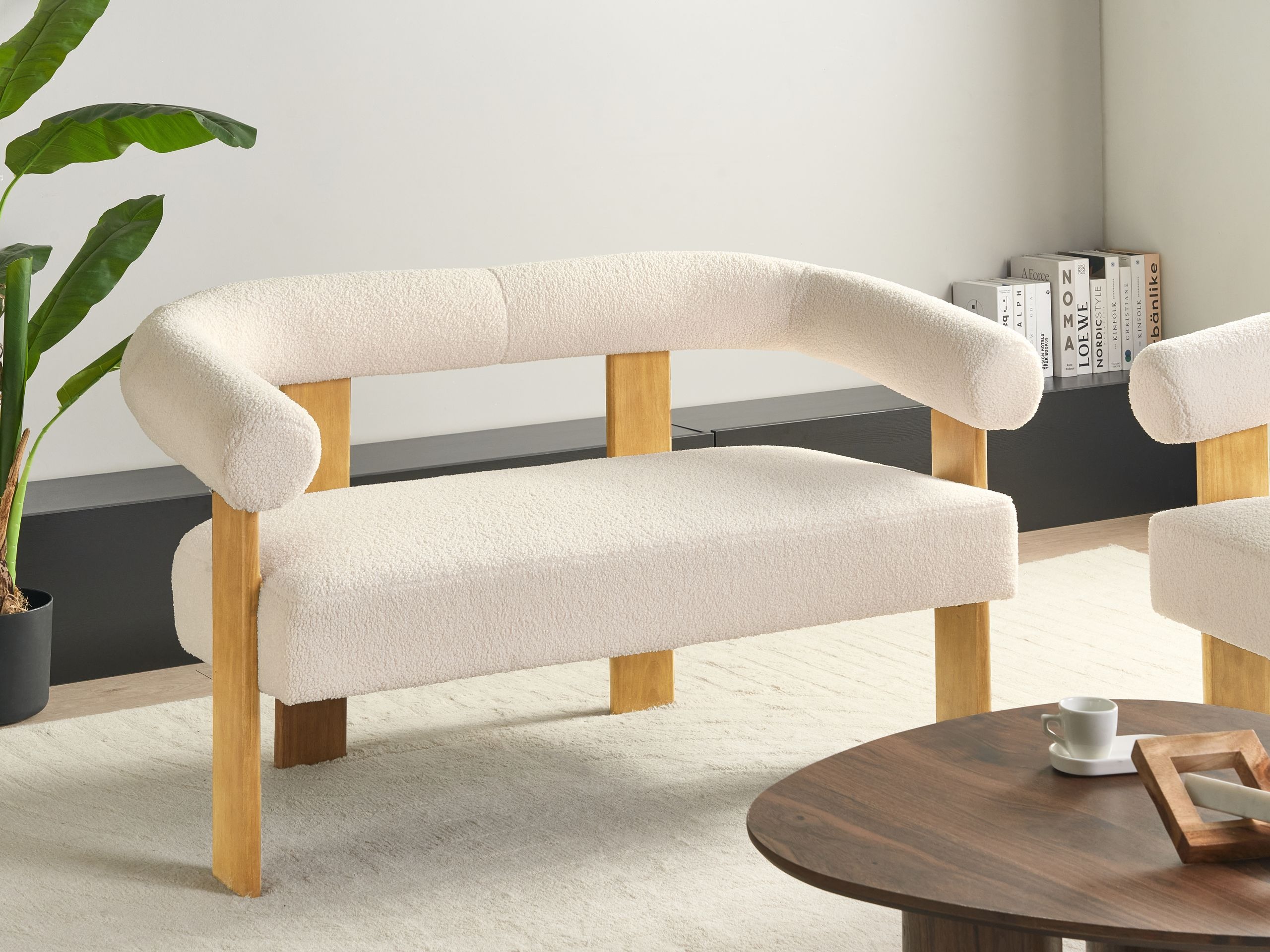 Ταμπουρέ Berwyn 2709 (Άσπρο + Ανοιχτό χρώμα ξύλου)