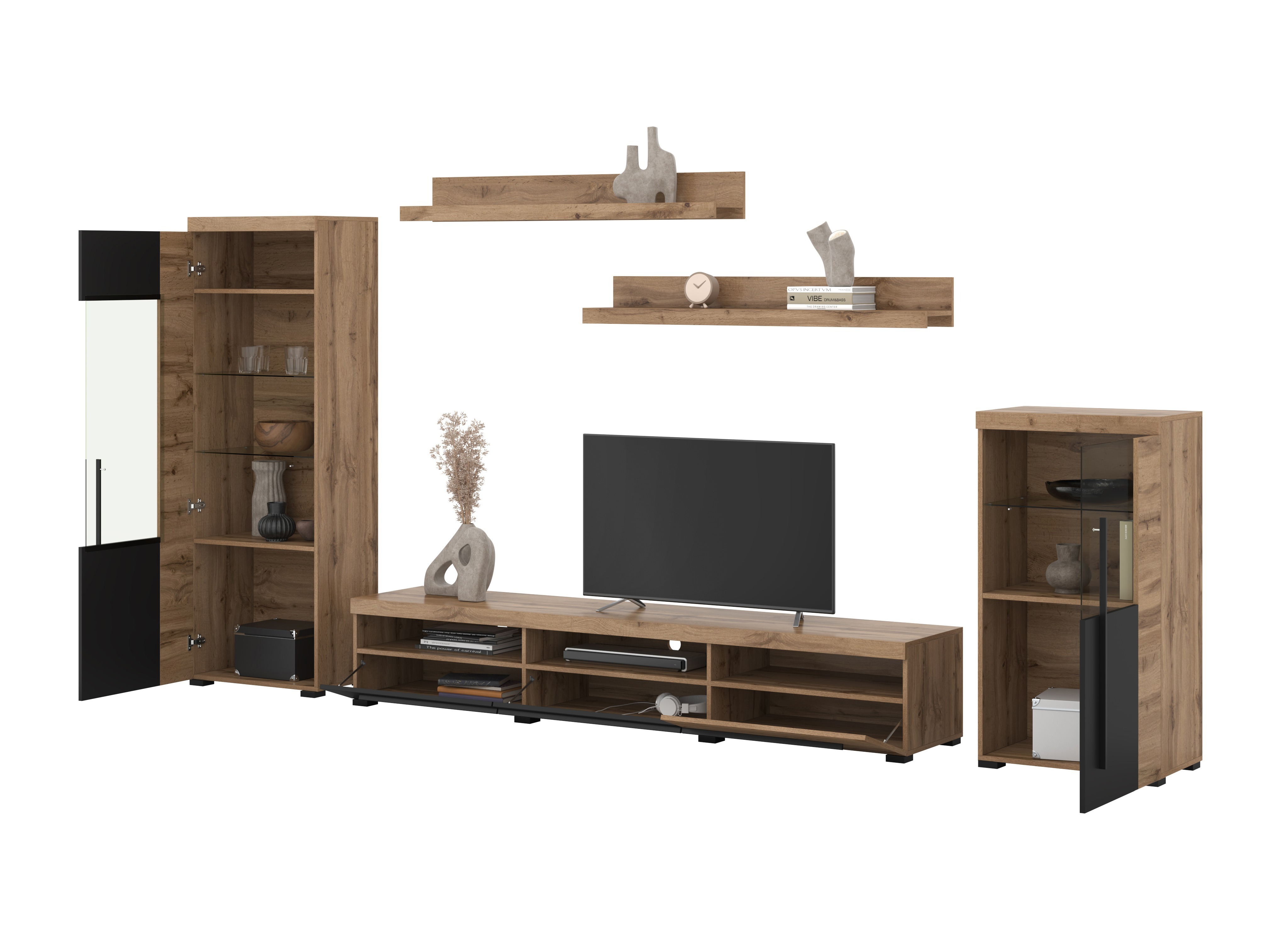 Σετ επίπλων σαλονιού Sorciro 103 (Μαύρο + Δρυς wotan)