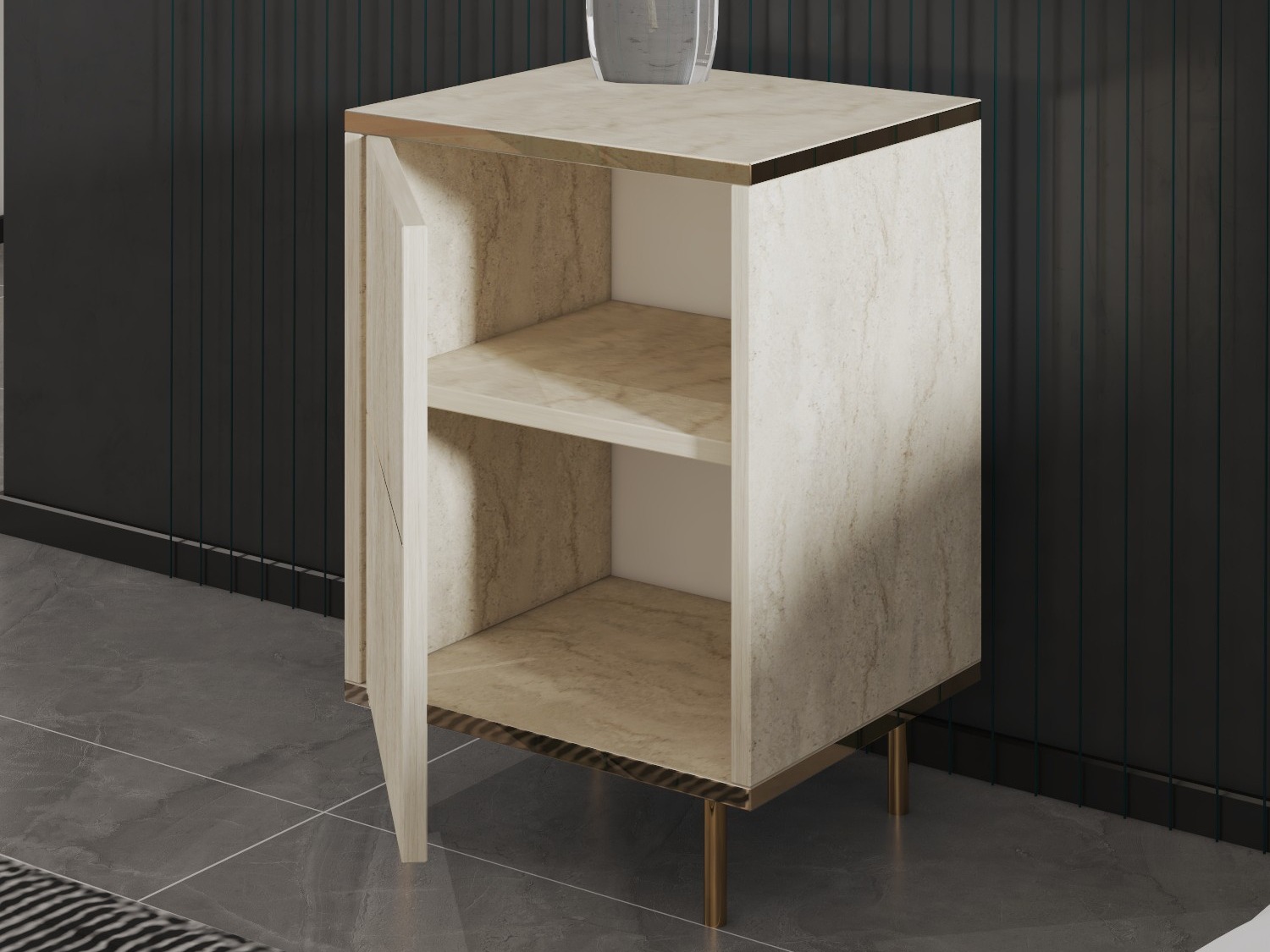 Bedside table Kailua 2575 (Light Travertine + Golden)