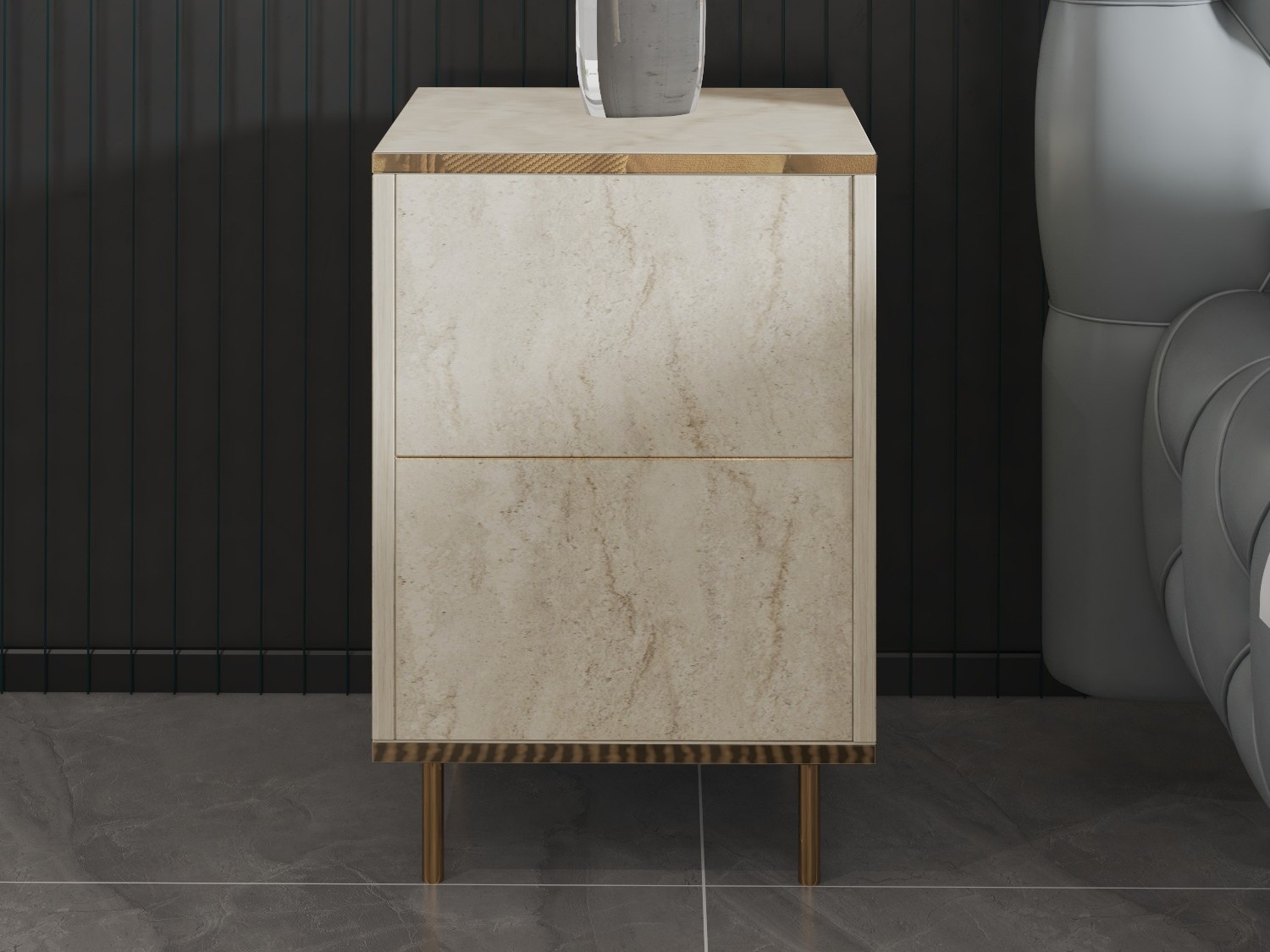 Bedside table Kailua 2575 (Light Travertine + Golden)