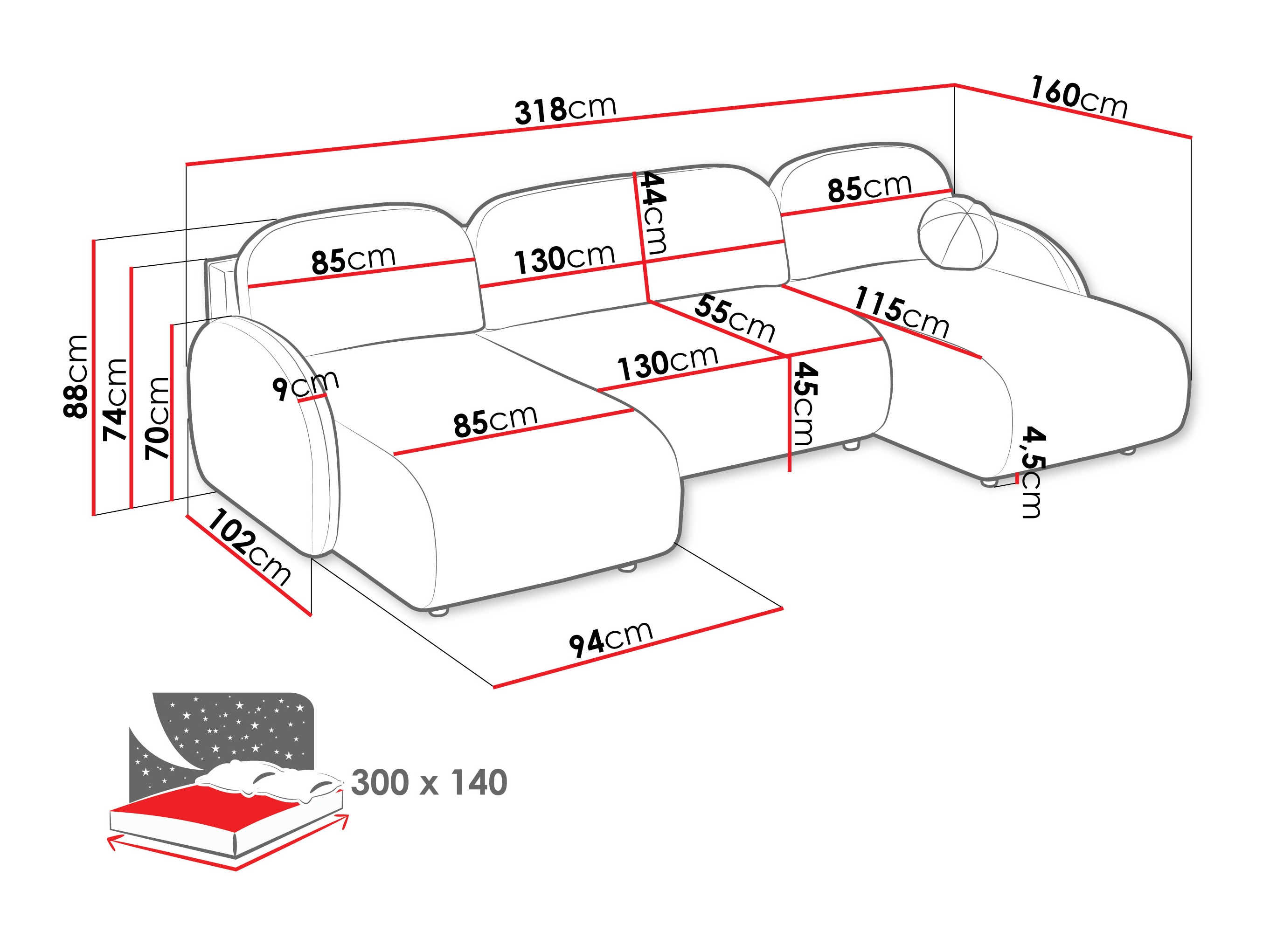 Γωνιακός Καναπές Columbus 250 (Sereno 681)