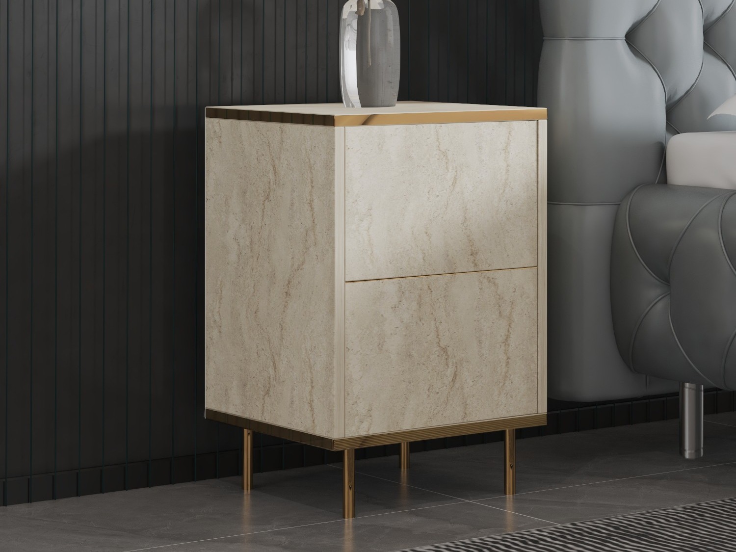 Κομοδίνο Kailua 2575 (Ανοιχτό Travertine + Χρυσό)