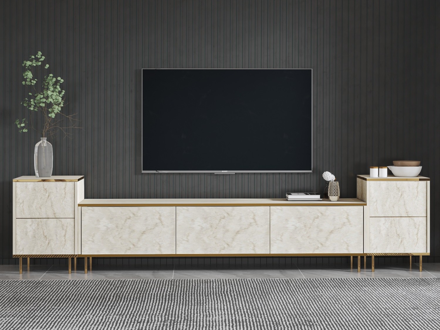 TV stand Kailua 2574 (Light Travertine + Golden)