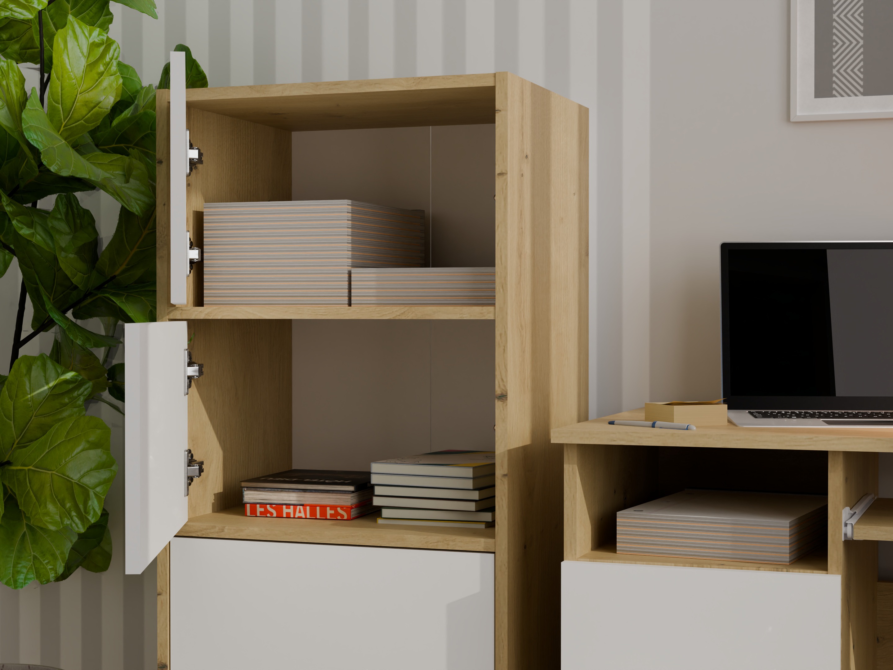 Μπουφέ Mandeville 298 (Άσπρο + Artisan βελανιδιά)