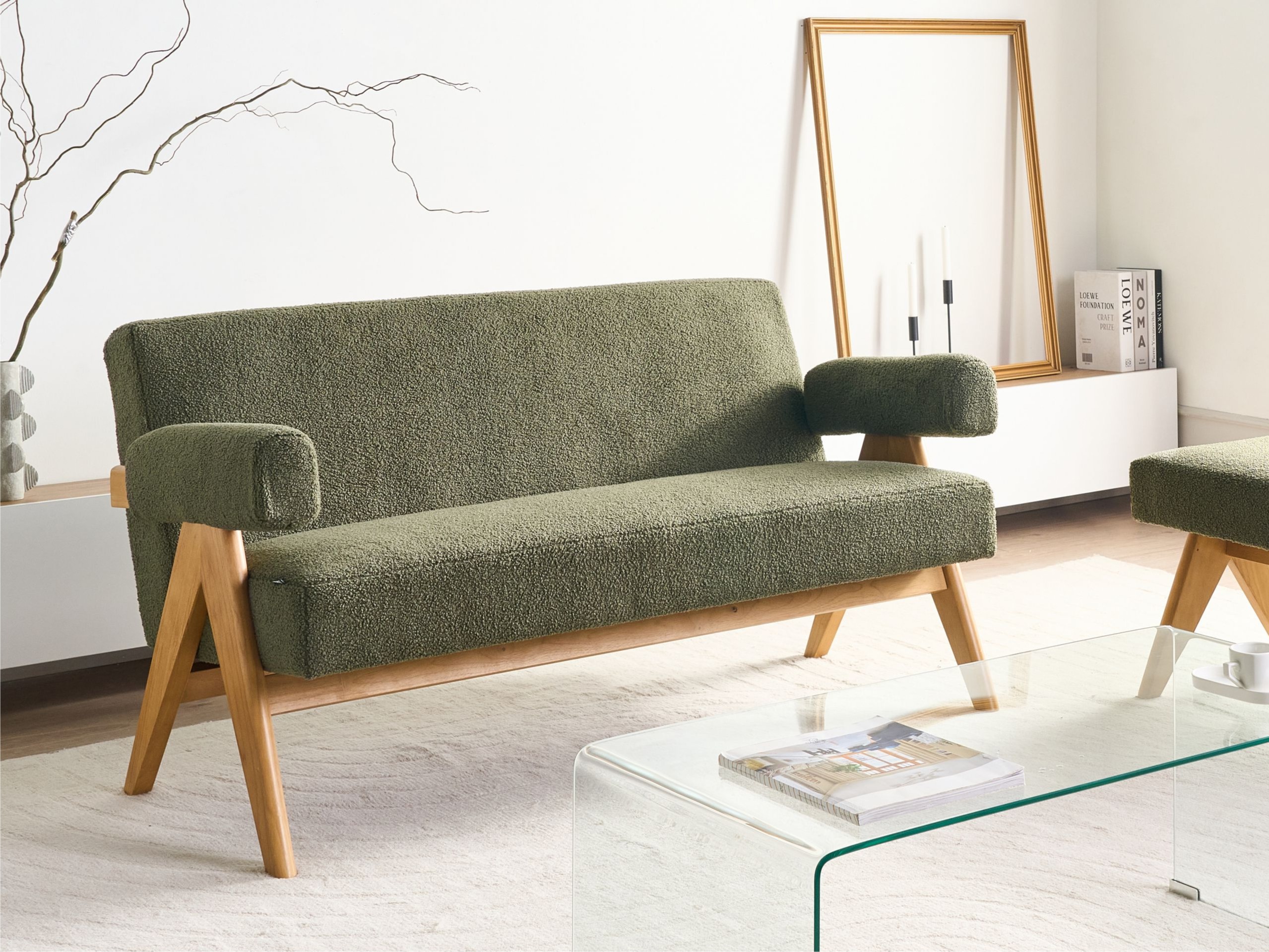 Ταμπουρέ Berwyn 2713 (Πράσινο + Ανοιχτό χρώμα ξύλου)