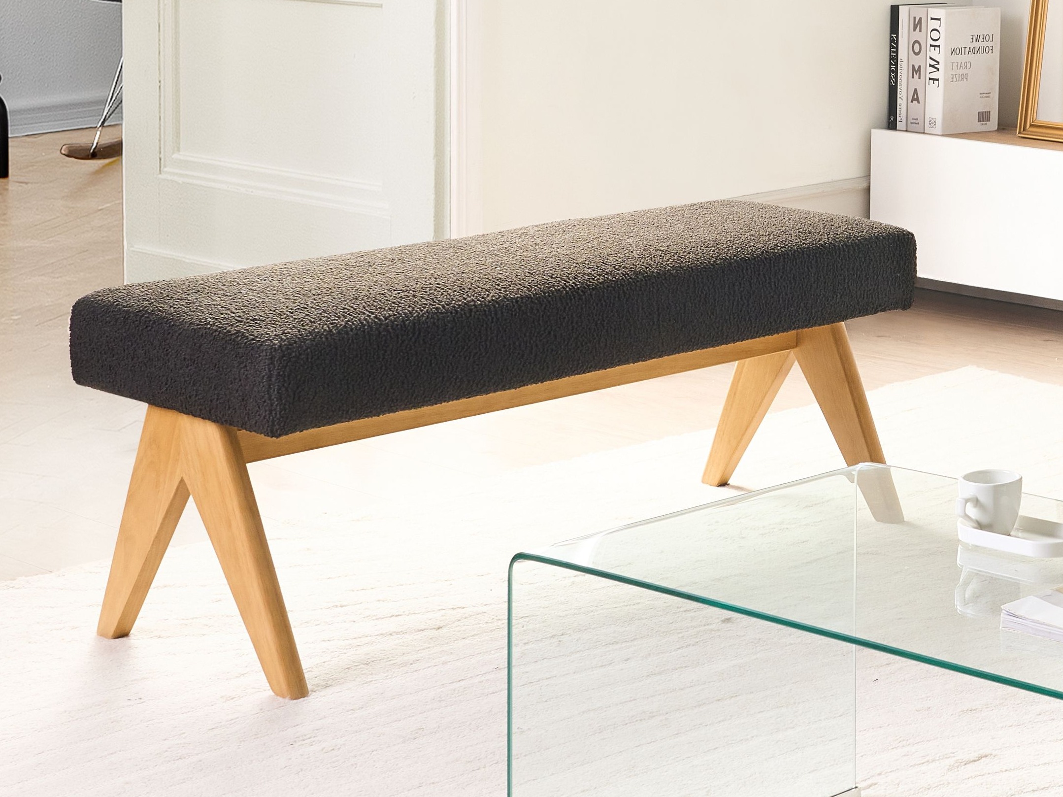 Upholstered bench Berwyn 2714 (Black + Light wood)