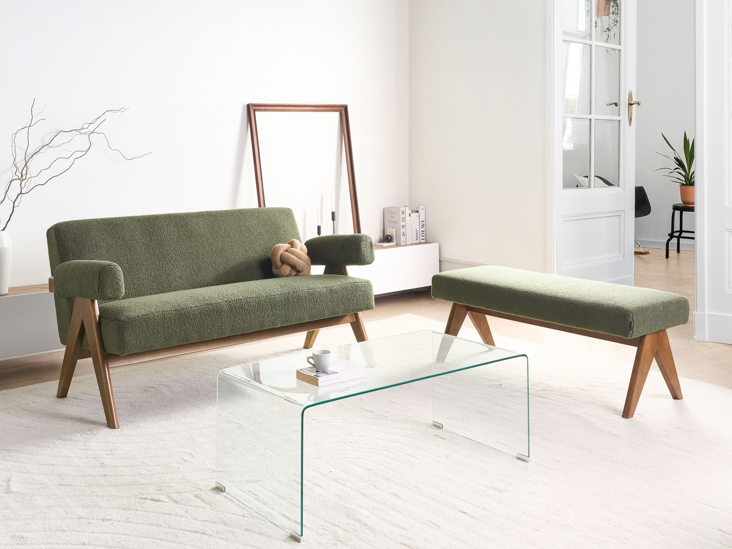 Upholstered bench Berwyn 2714 (Green + Dark wood)