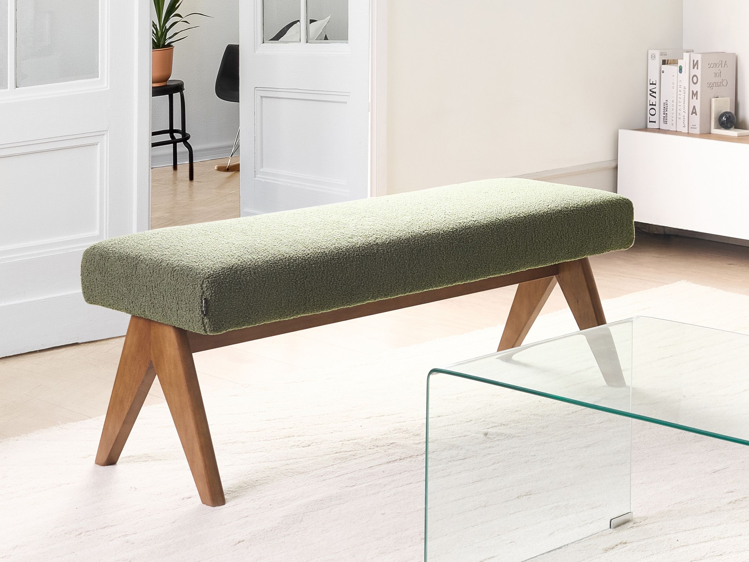 Upholstered bench Berwyn 2714 (Green + Dark wood)