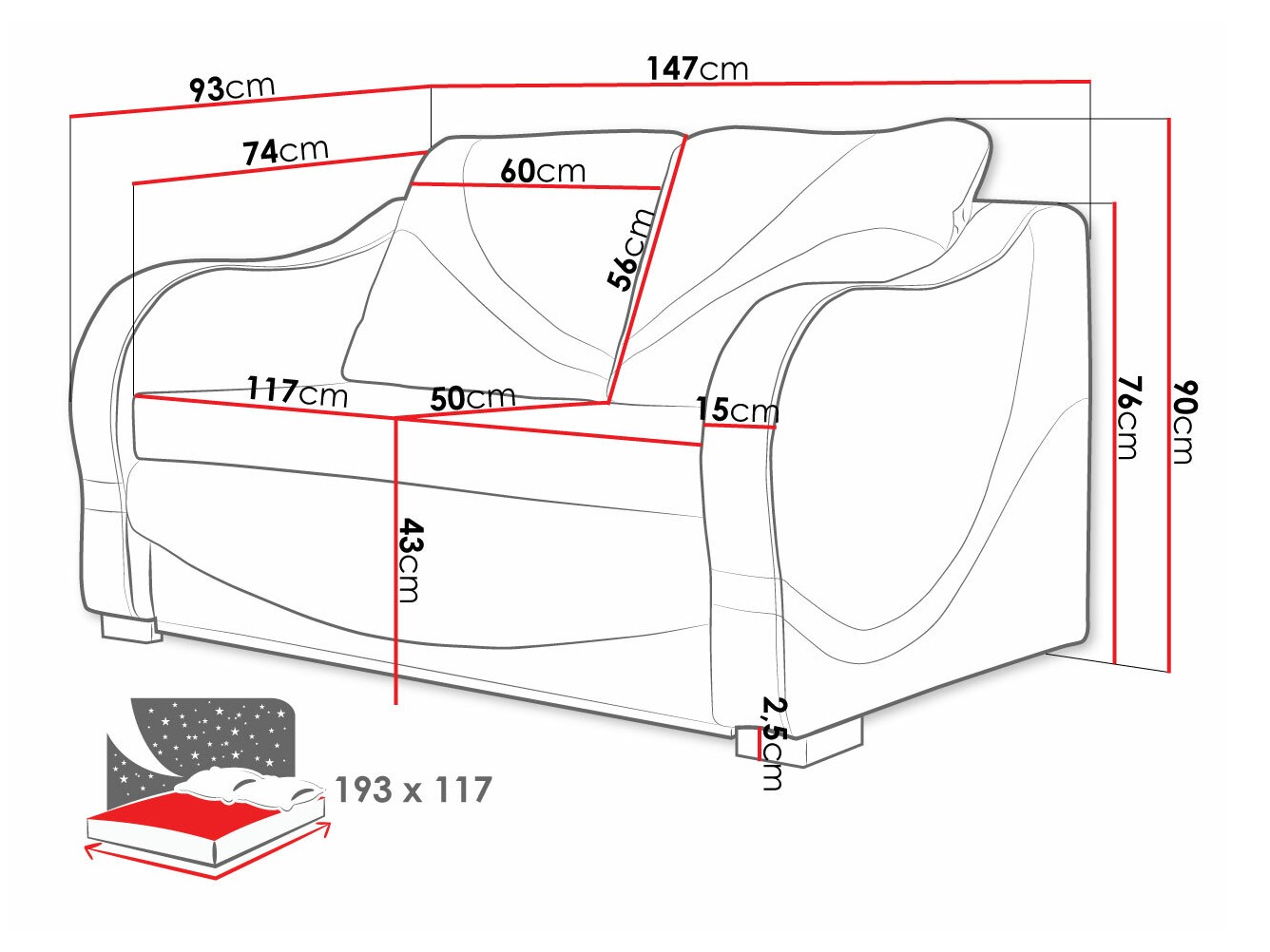 Sofa bed Decatur 102 (Rombix 017 + Lawa 17)