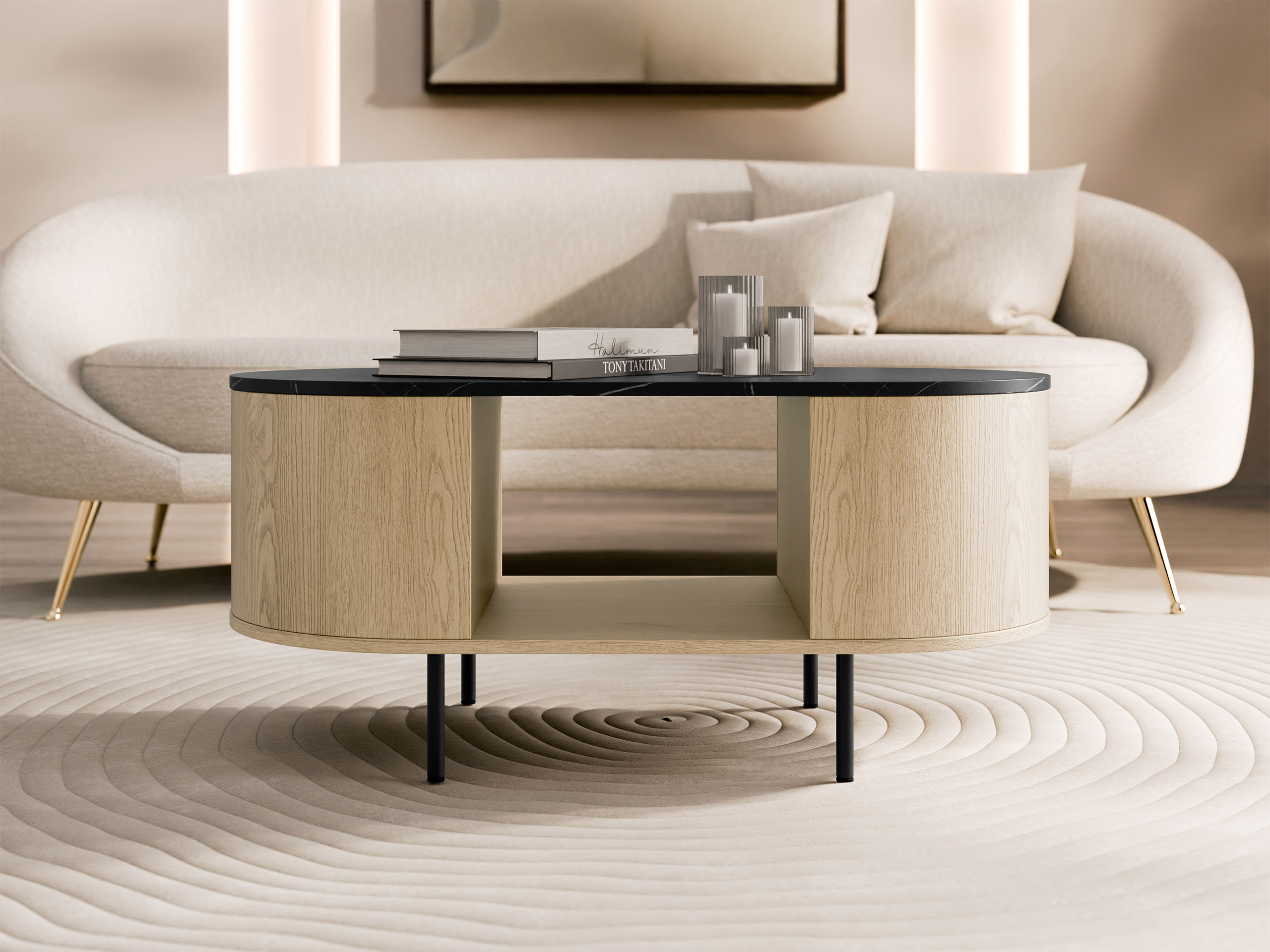 Coffee table Comfivo Livtena (Black marble + Black)