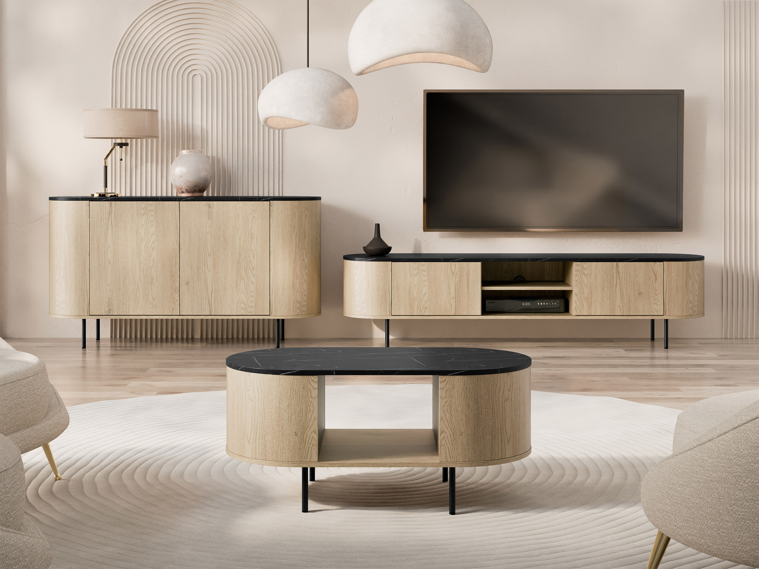 Living room set Comfivo Livtena (Black marble + Black)