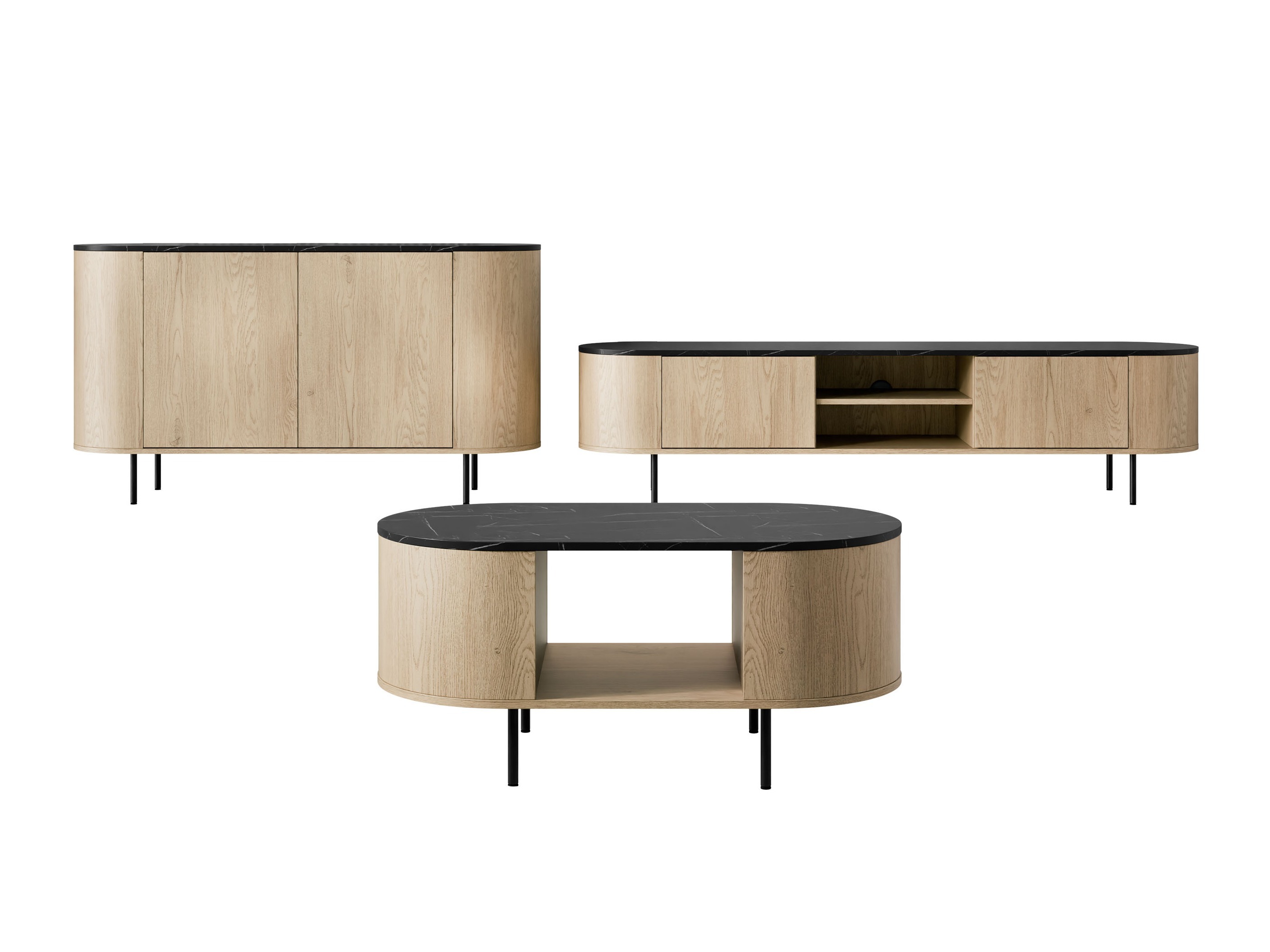 Σετ επίπλων σαλονιού Comfivo Livtena (Μαύρο μάρμαρο + Μαύρο)