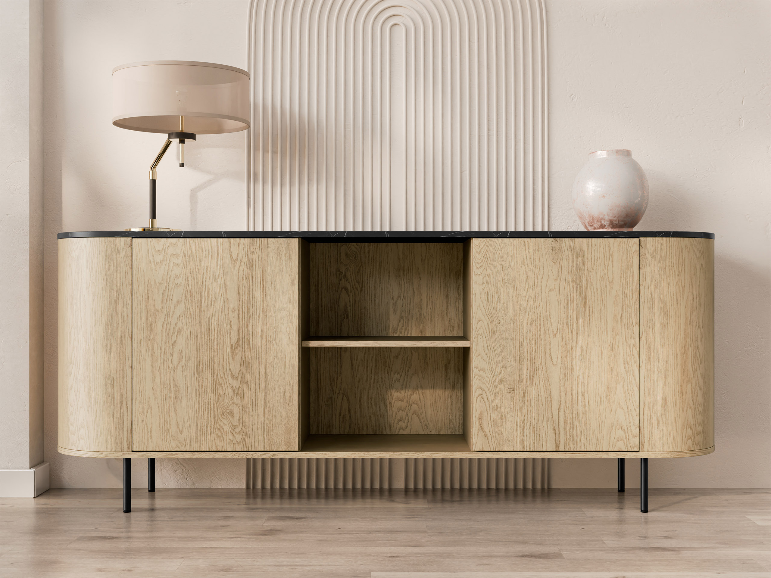Sideboard Comfivo Livtena I (Black marble + Black)