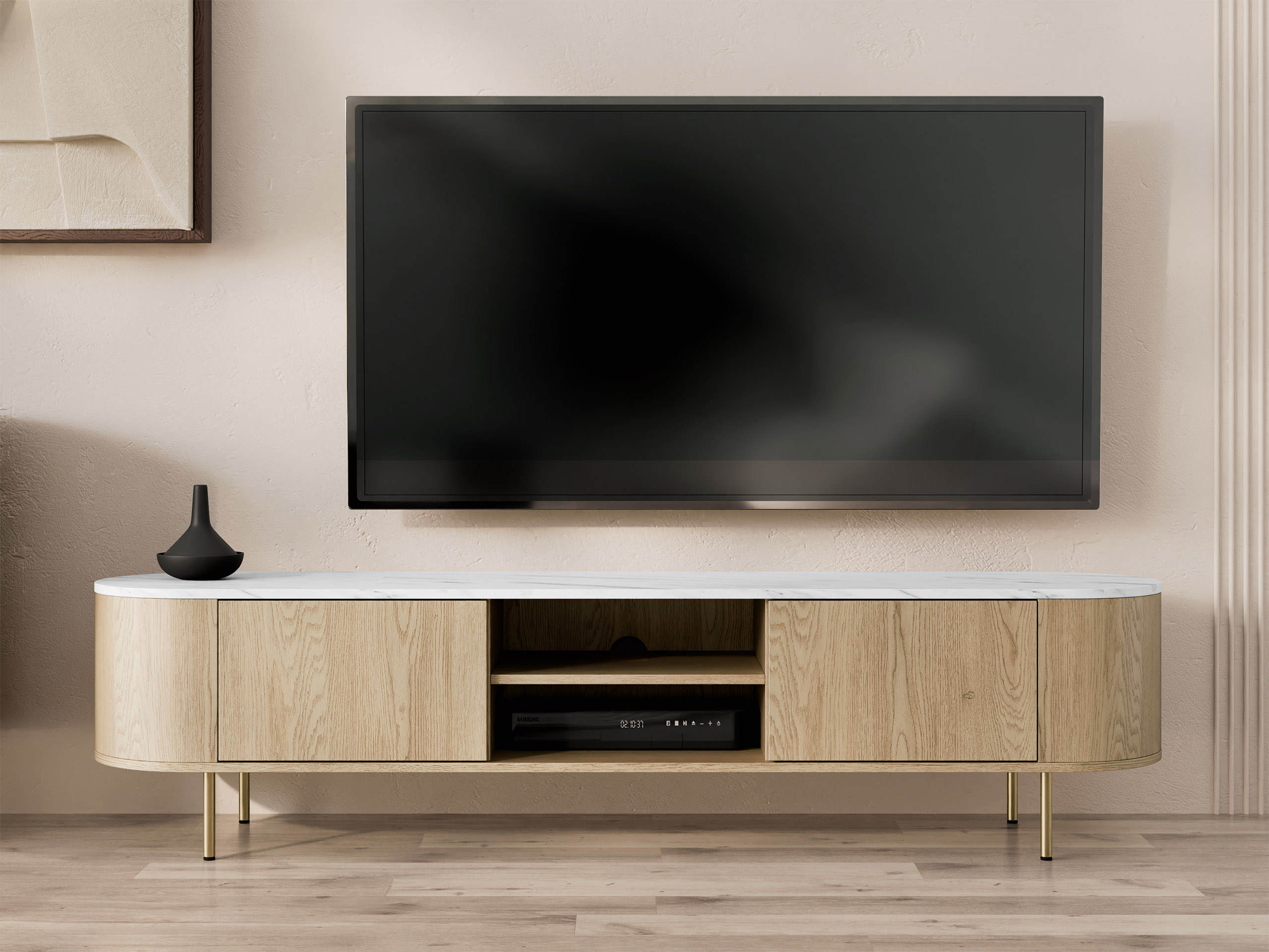 TV stand Comfivo Livtena I (White marble + Golden)