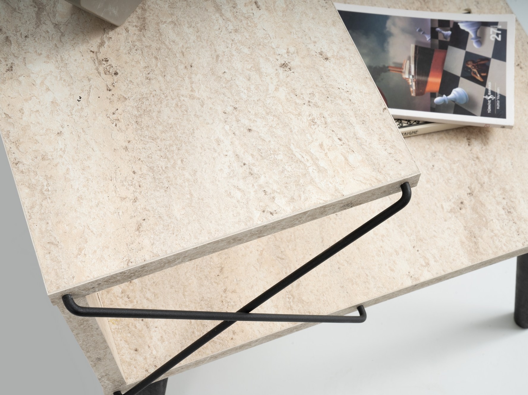 Bedside table Kailua 368 (Light travertine + Black)