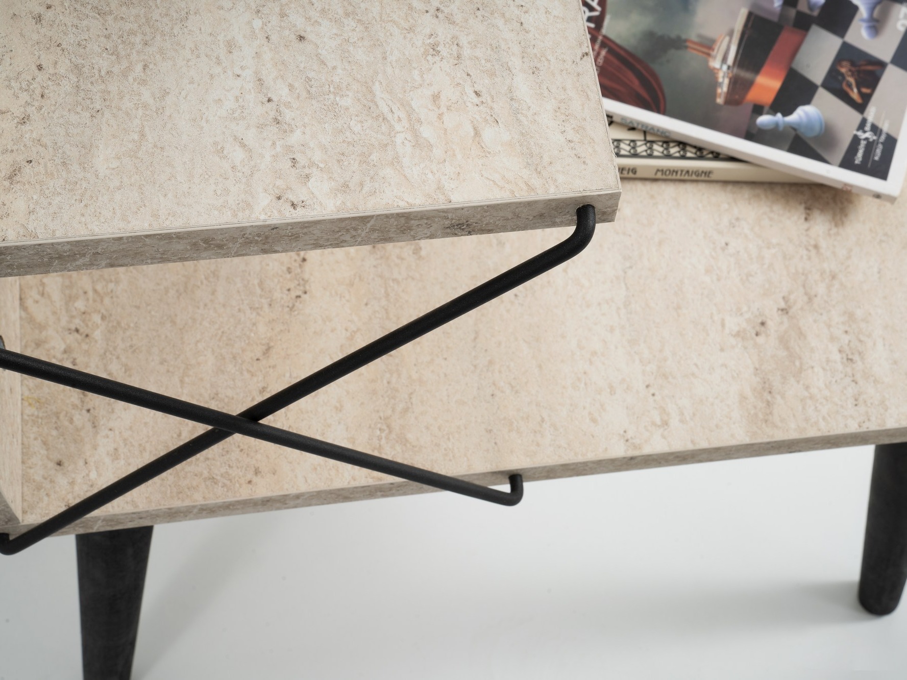 Bedside table Kailua 368 (Light travertine + Black)